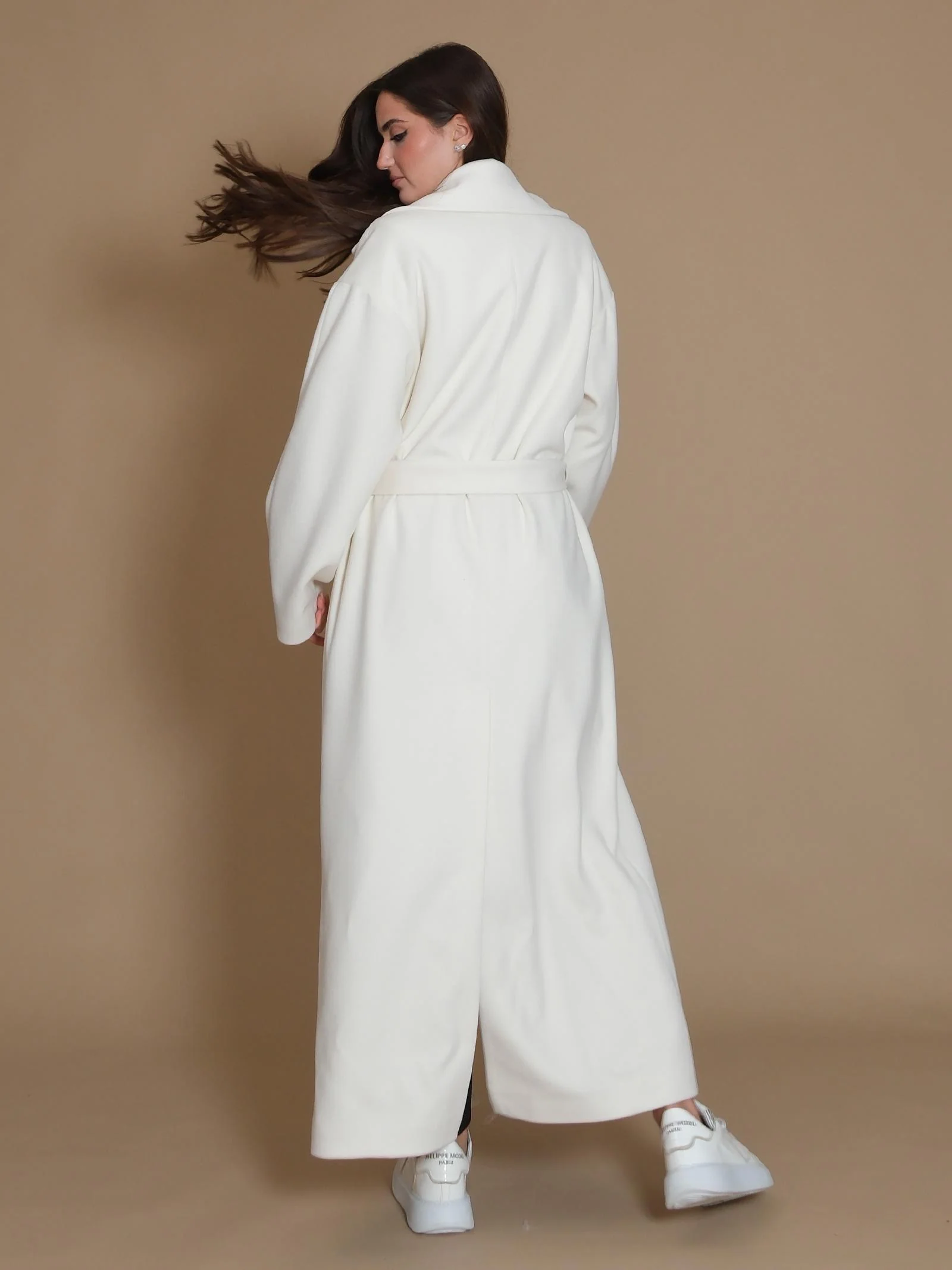 Cappotto Armoire lungo a vestaglia con tasconi panna - Image 3