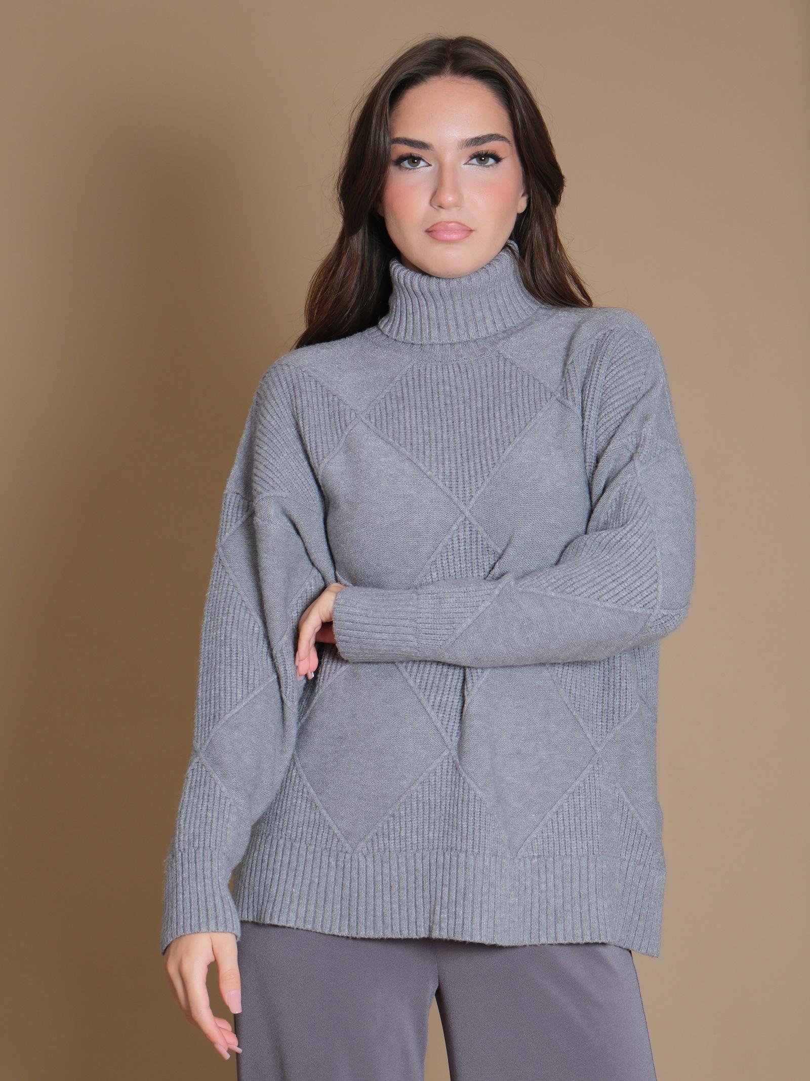 Maglione Armoire collo alto con dettagli a rombi grigio perla