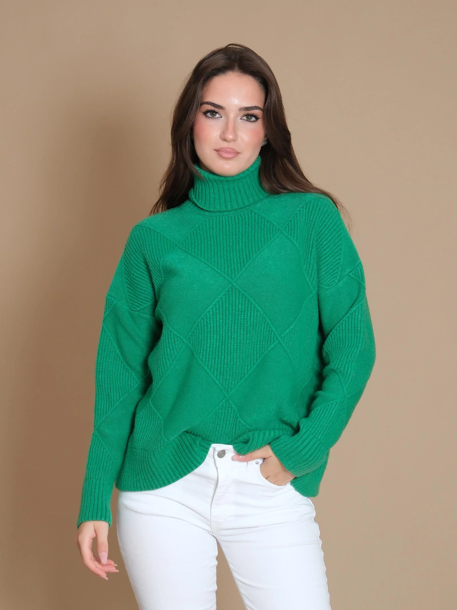Maglione Armoire collo alto con dettagli a rombi verde