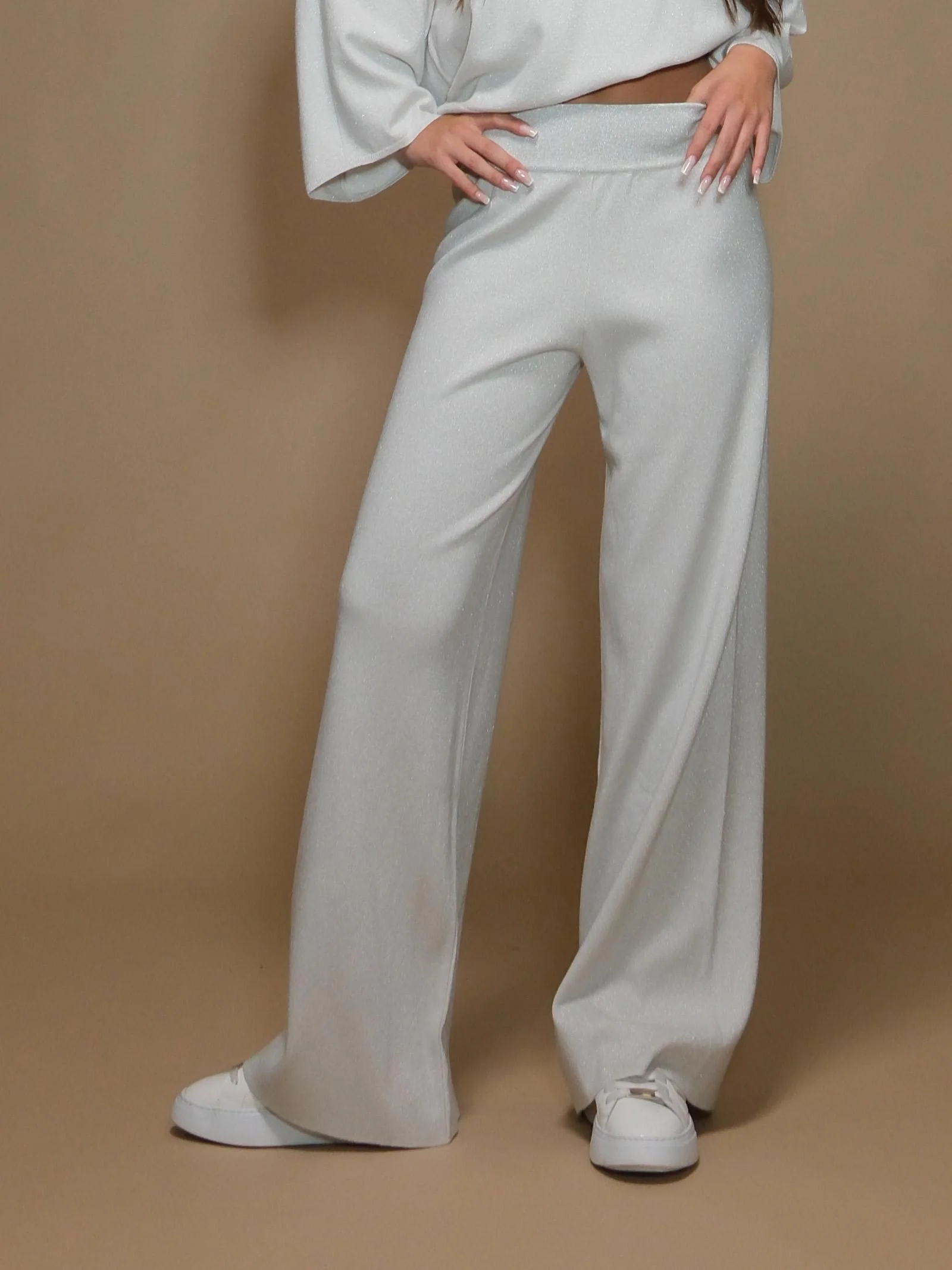 Pantaloni Armoire in maglia lurex crema