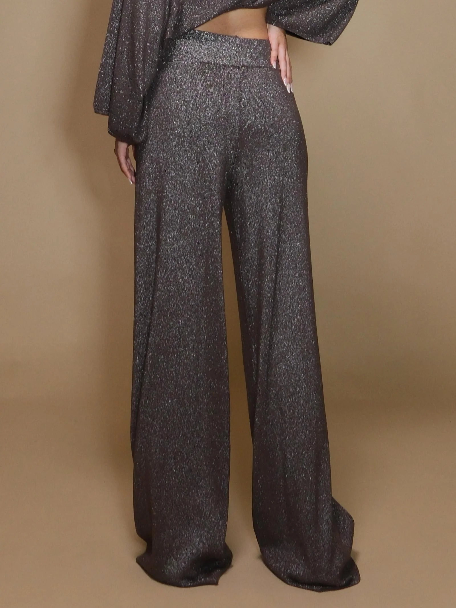 Pantaloni Armoire in maglia lurex marrone - Image 3