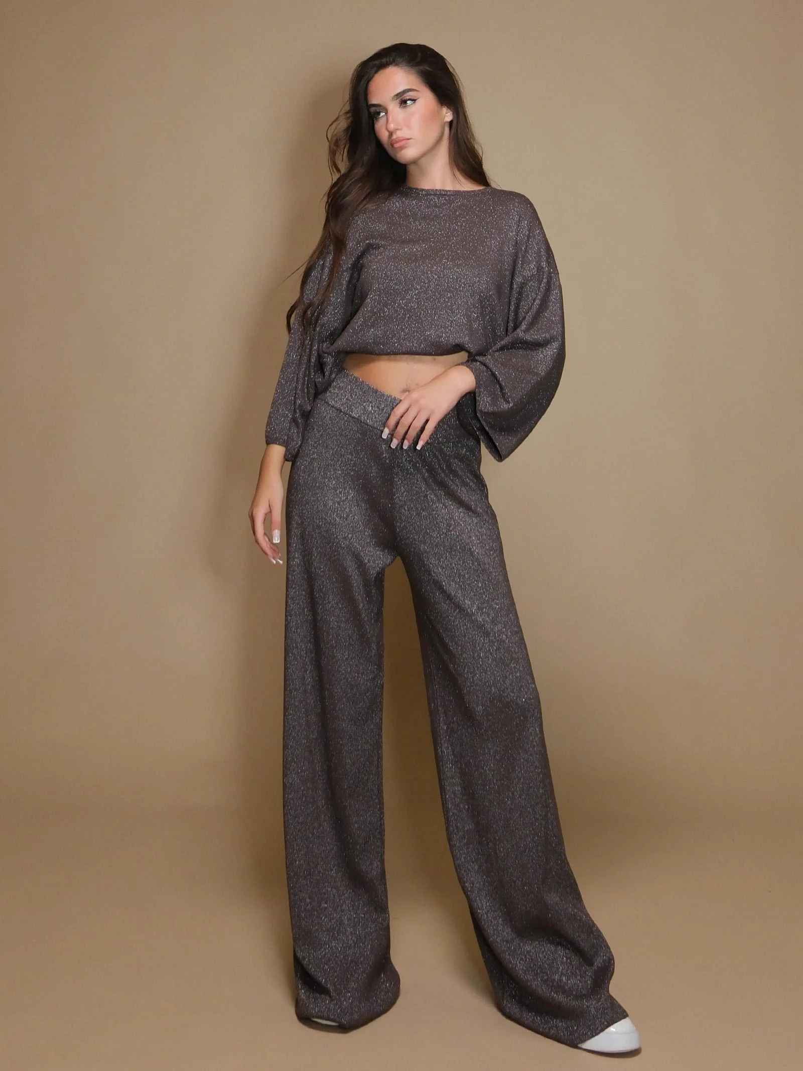 Pantaloni Armoire in maglia lurex marrone - Image 4