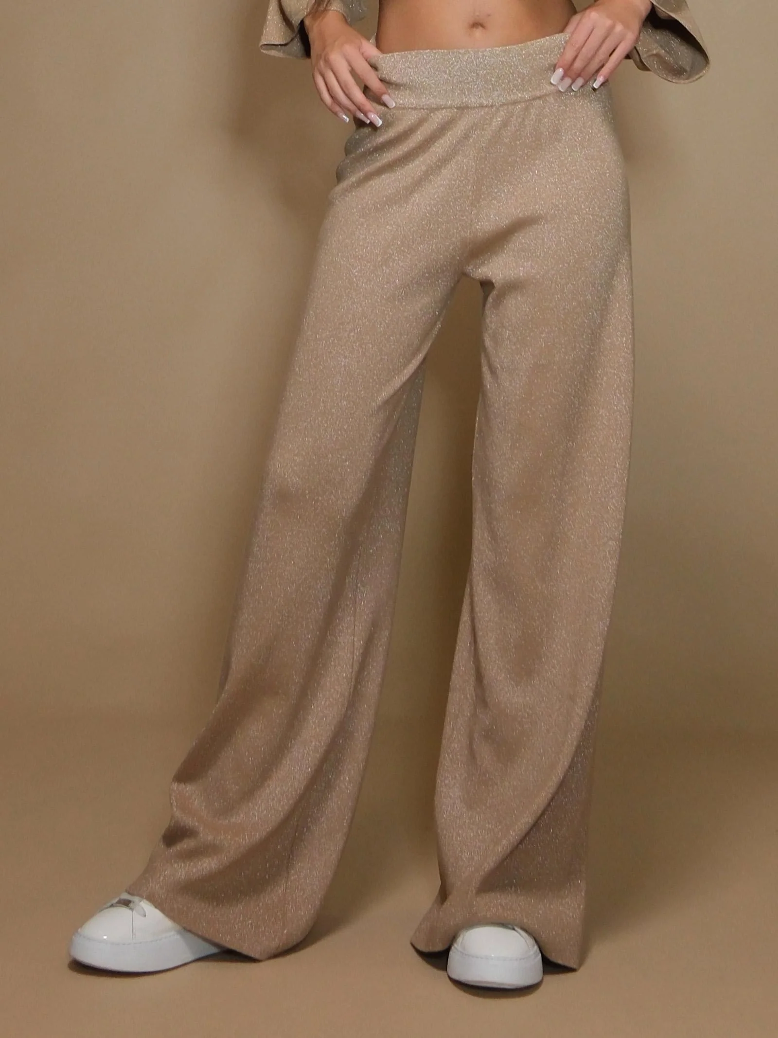 Pantaloni Armoire in maglia lurex mandorla