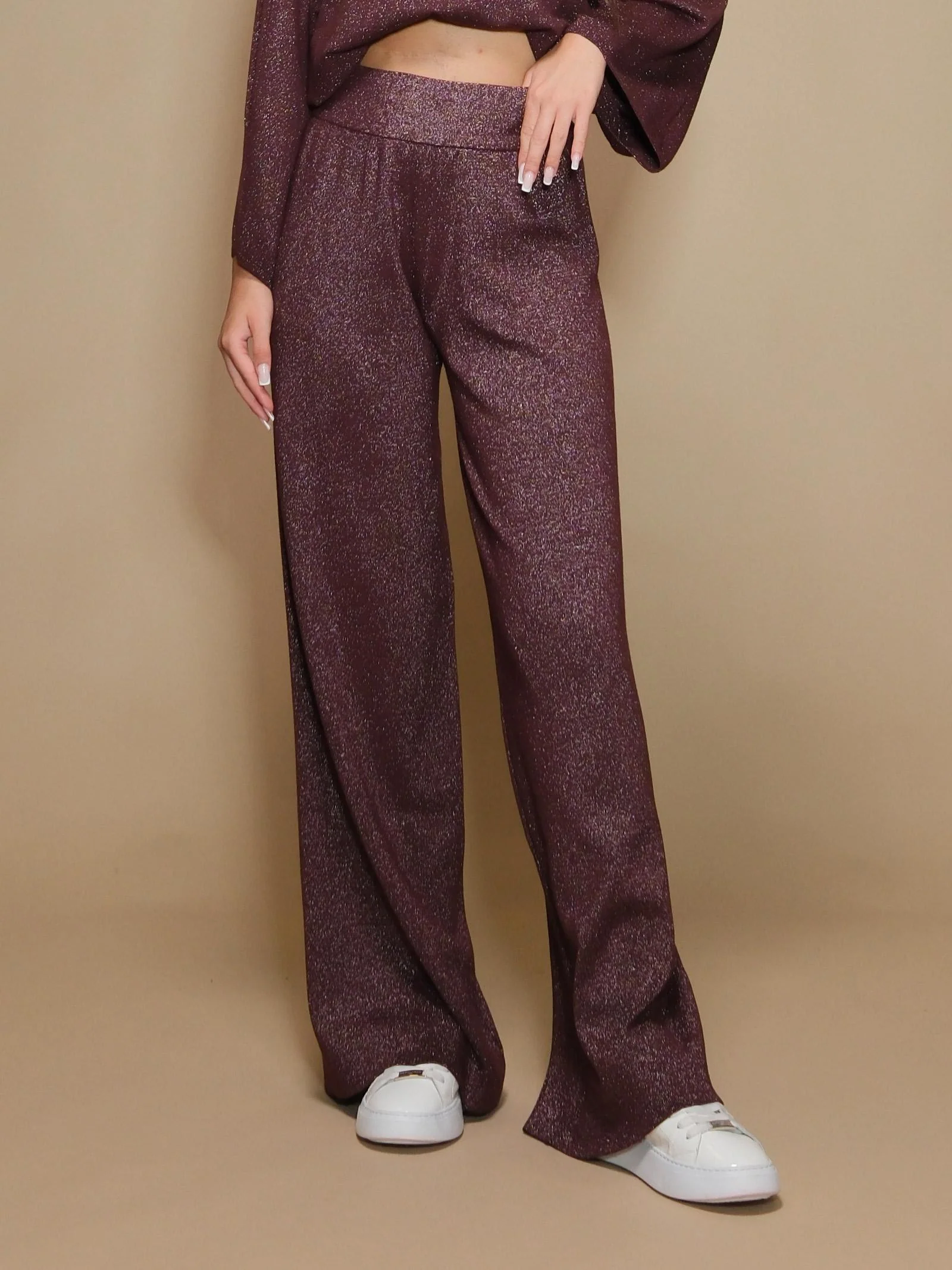 Pantaloni Armoire in maglia lurex vino