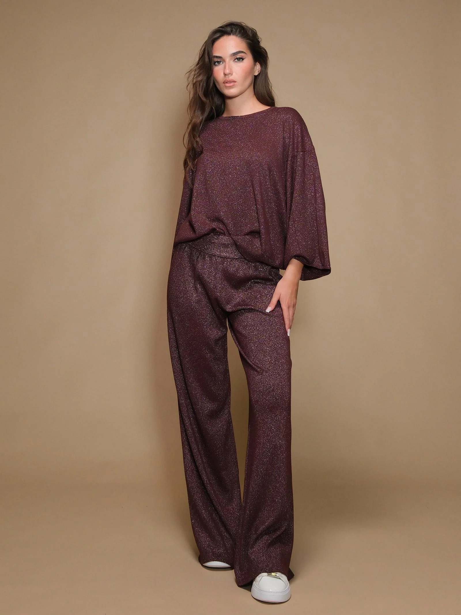Pantaloni Armoire in maglia lurex vino - Image 4