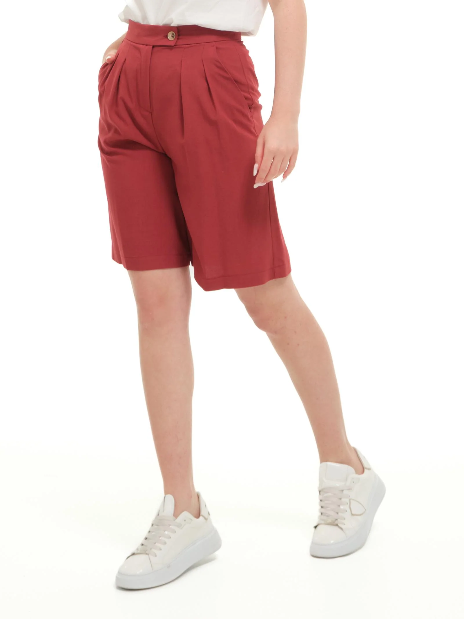 Bermuda basic Vicolo rosso in misto lino