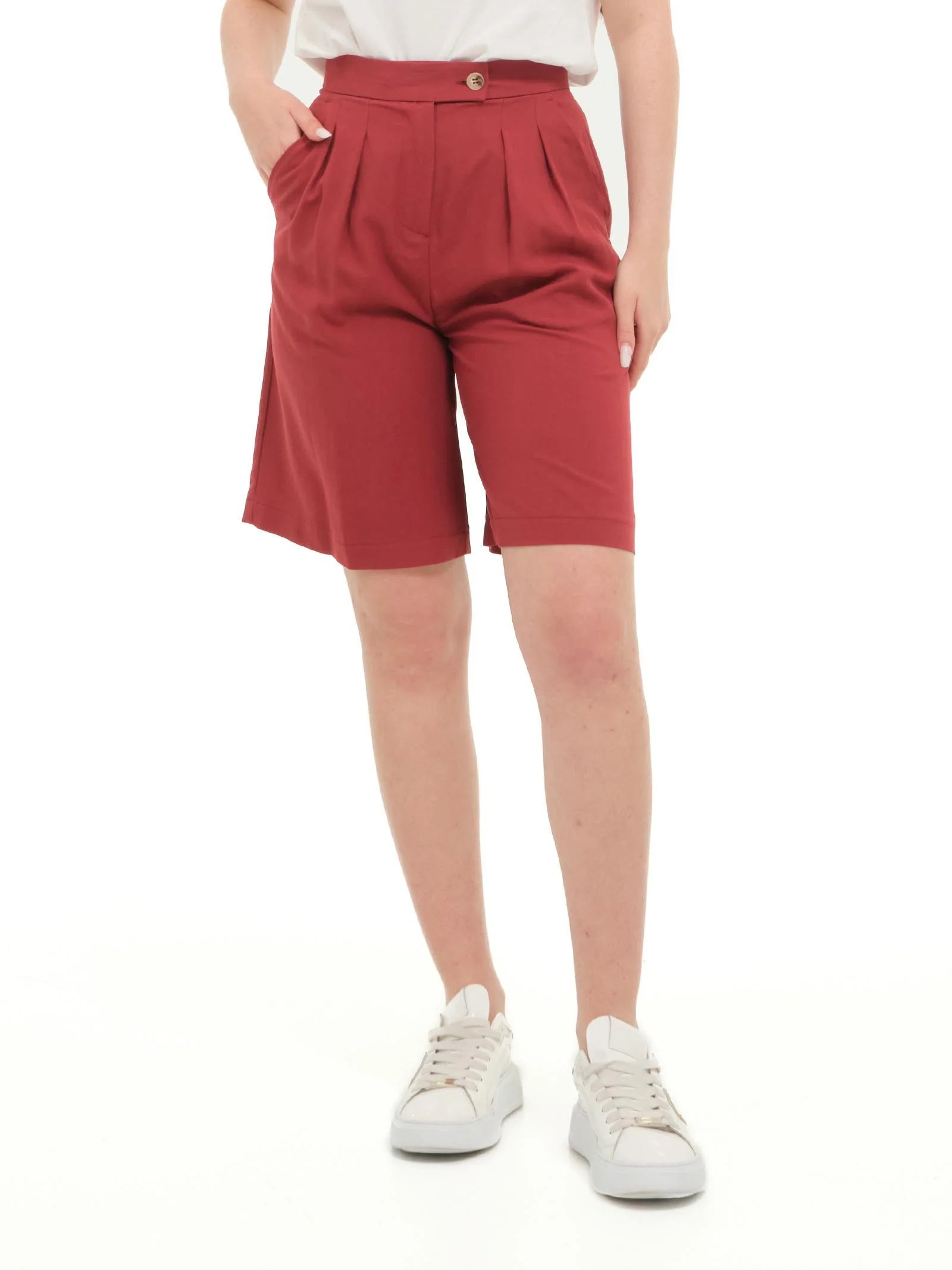 Bermuda basic Vicolo rosso in misto lino - Image 2
