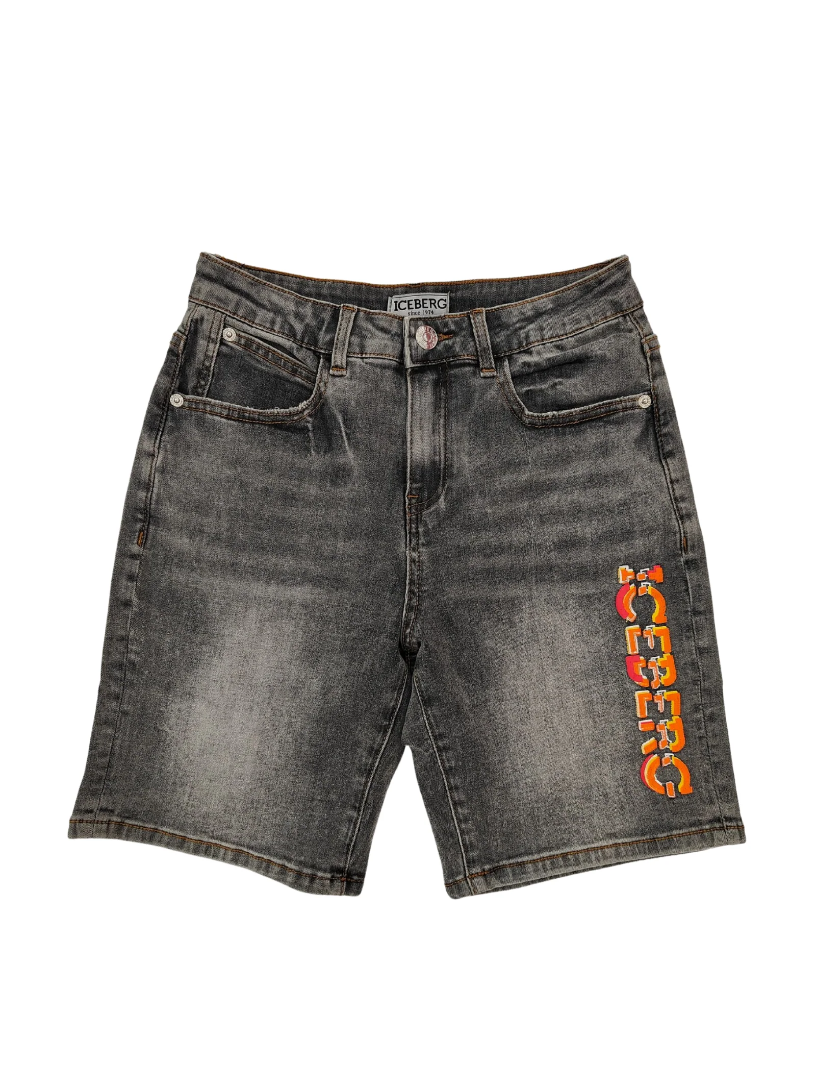 Bermuda in denim Iceberg grigio con logo arancione