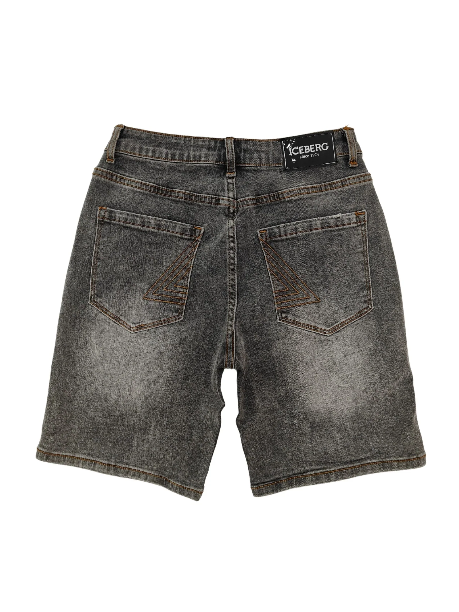Bermuda in denim Iceberg grigio con logo arancione - Image 2