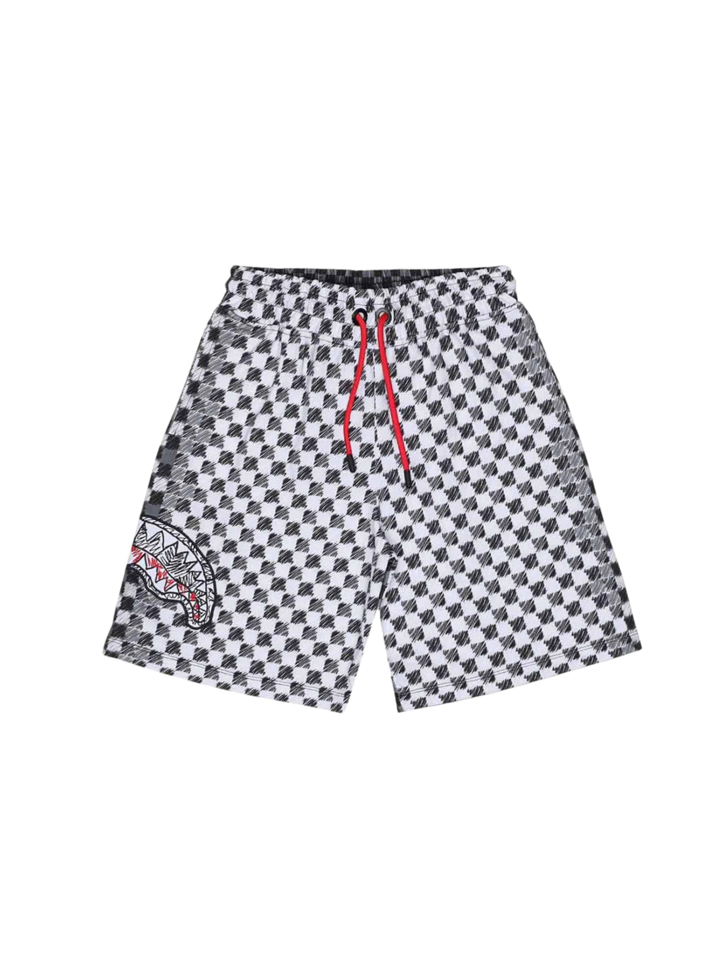 Bermuda Sprayground bianco a scacchi con logo laterale