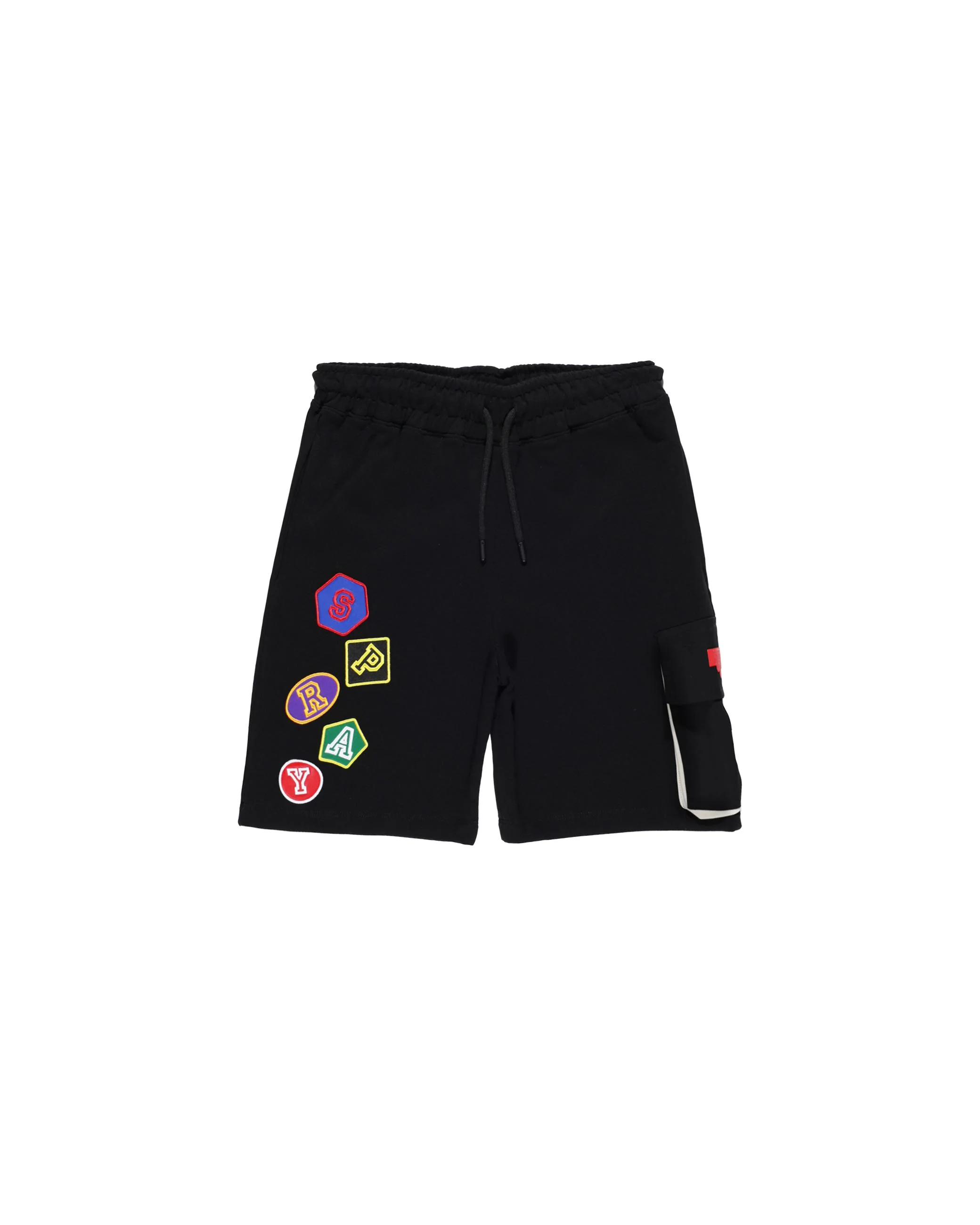 Bermuda Sprayground nero con ricamo lettere logo e tasca cargo