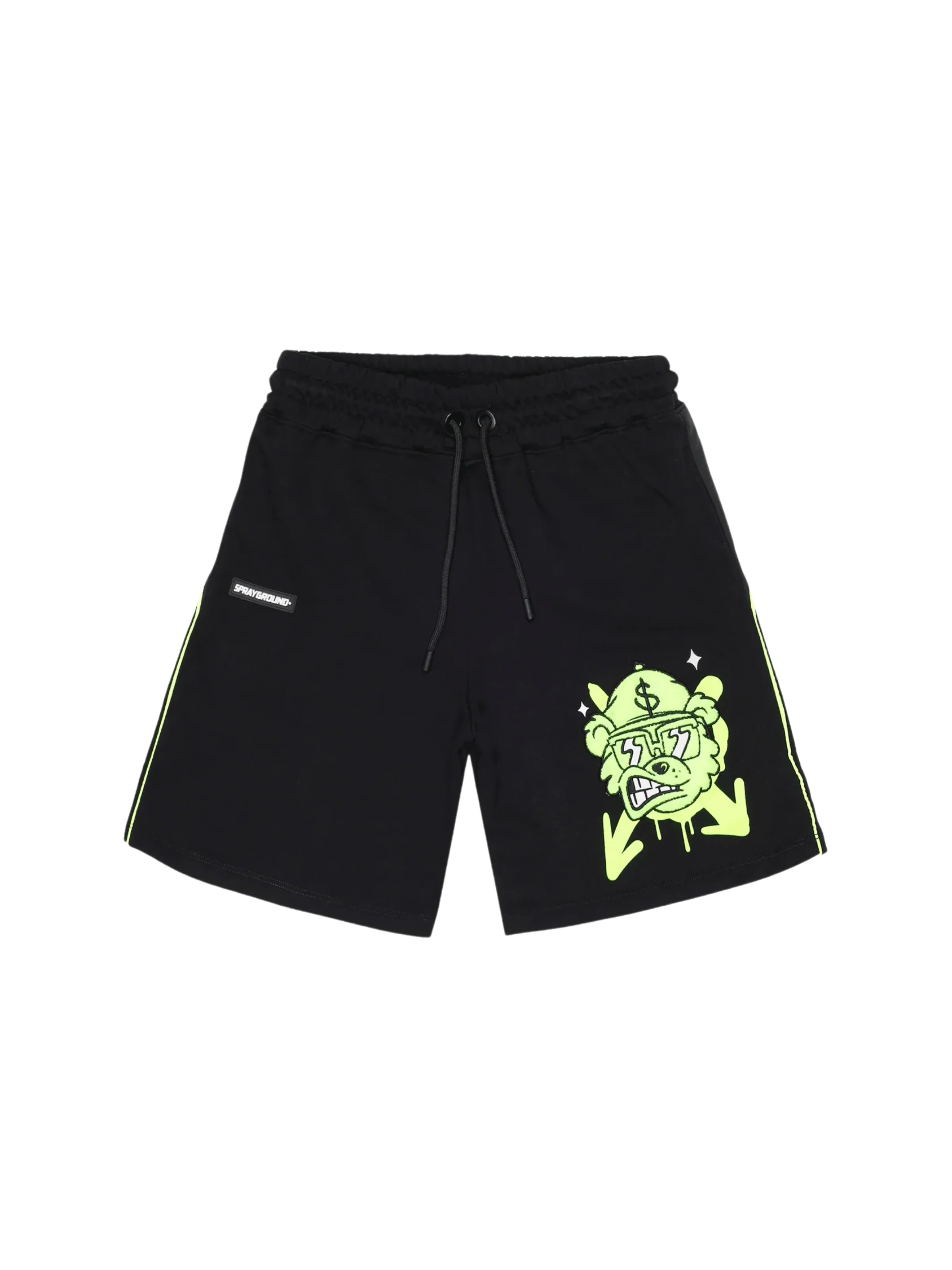 Bermuda Sprayground nero con stampa grafica verde lime