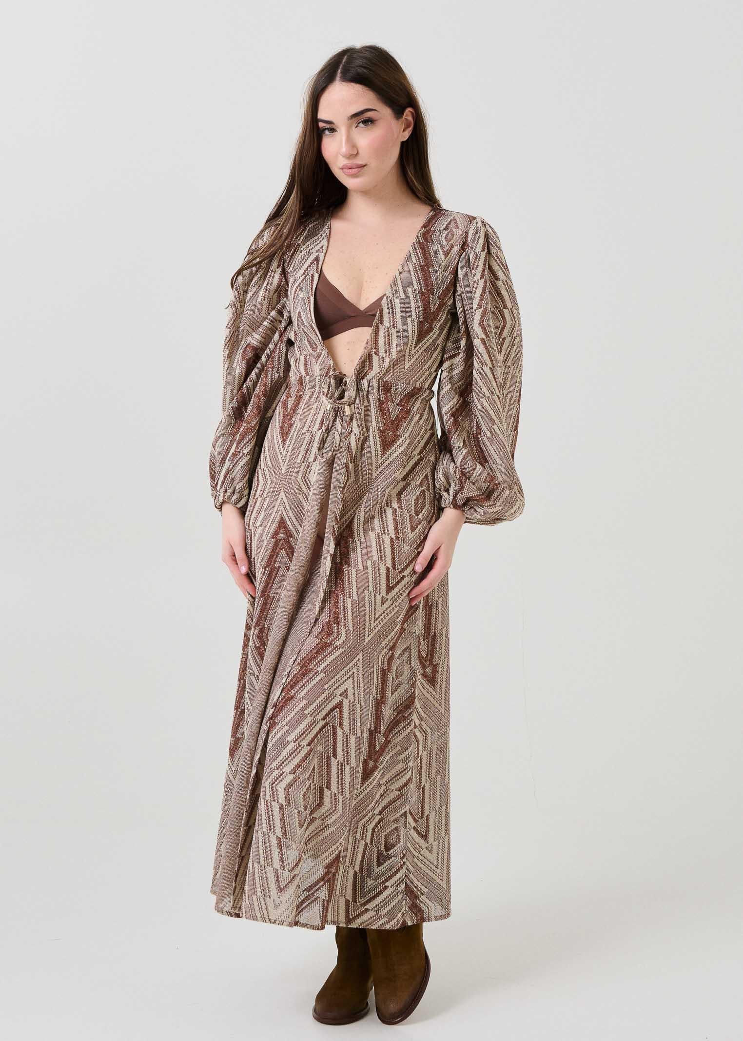 Cardigan lungo Bohemian Vì beige e marrone