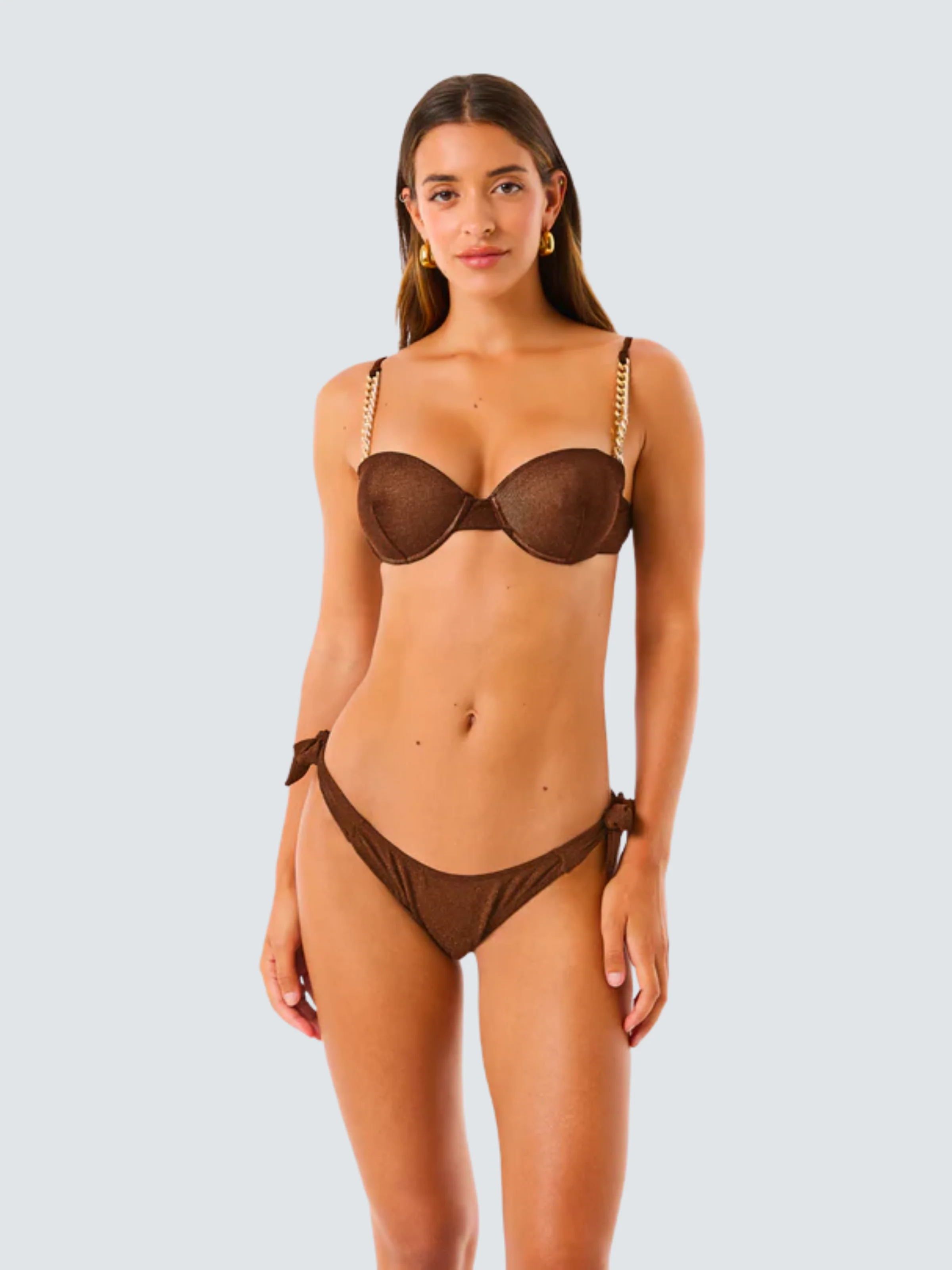 Bikini a due pezzi balconcino 4Giveness marrone lurex