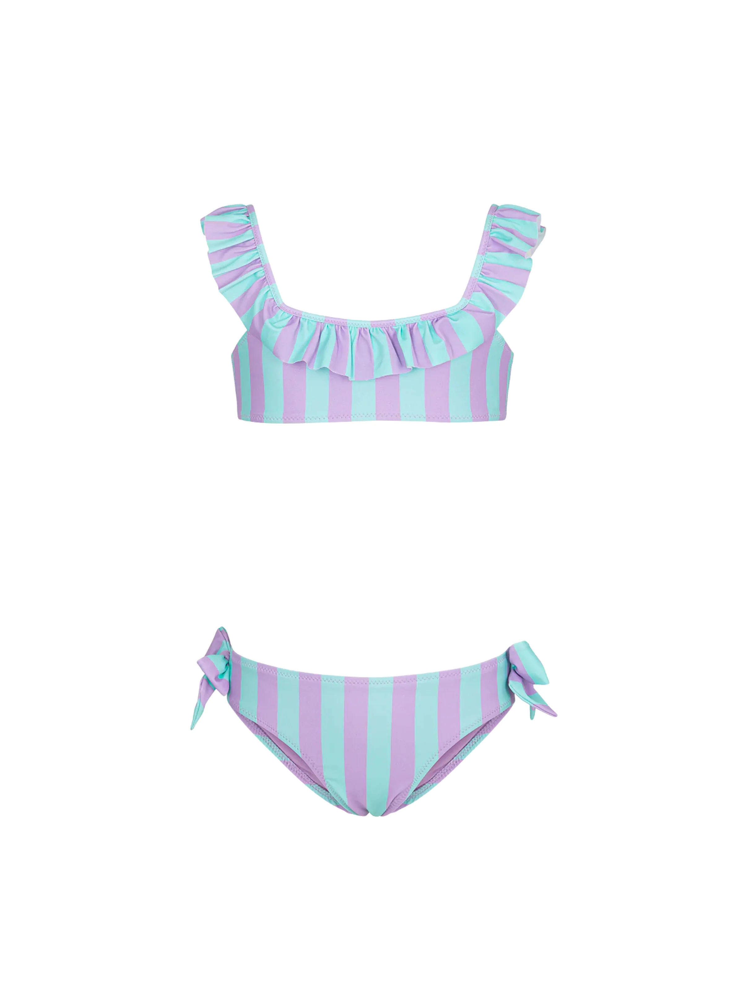Bikini a due pezzi Fk azzurro a righe con volant