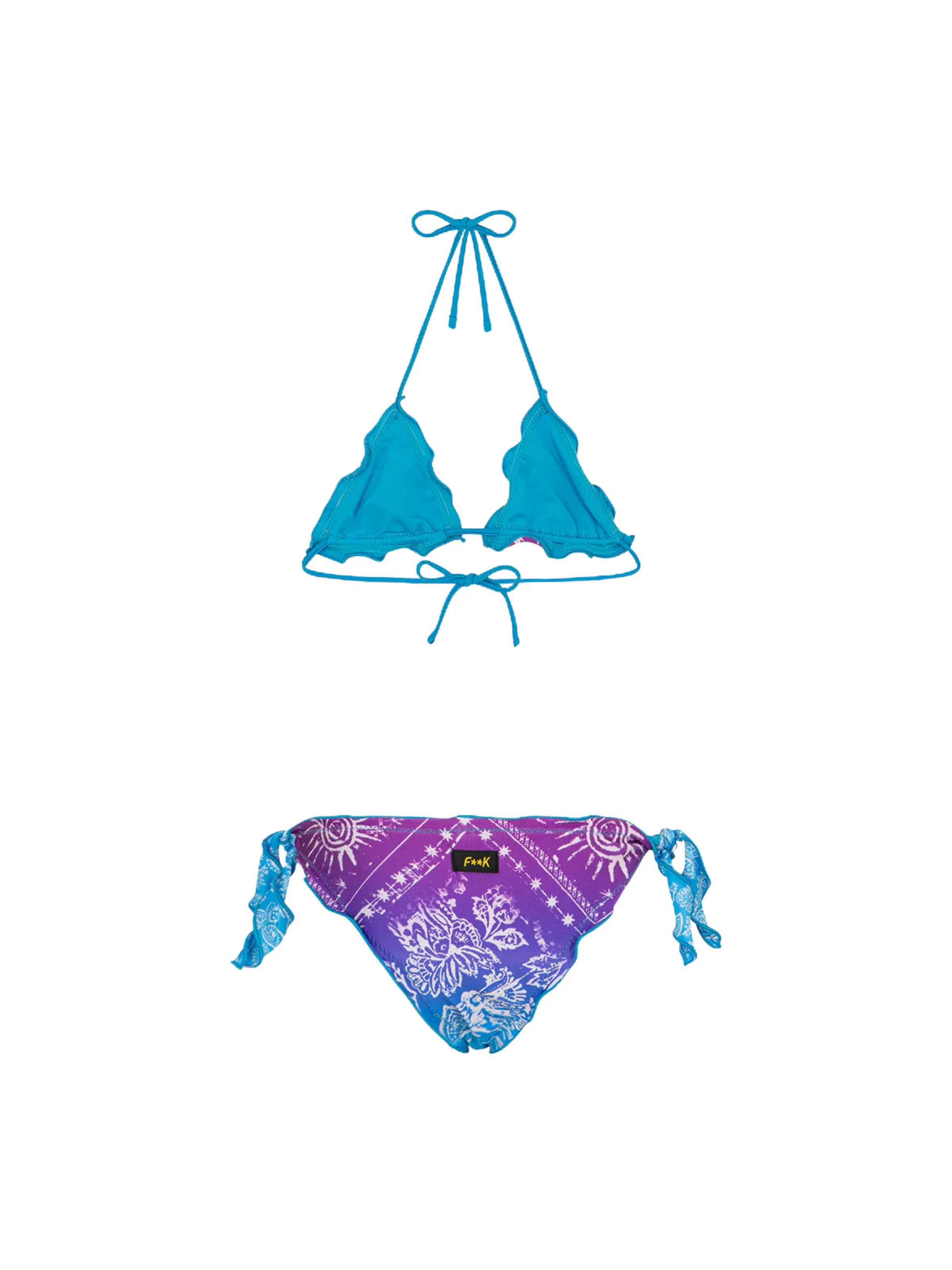 Bikini a due pezzi Fk azzurro e viola con dettagli ondulati - Image 2