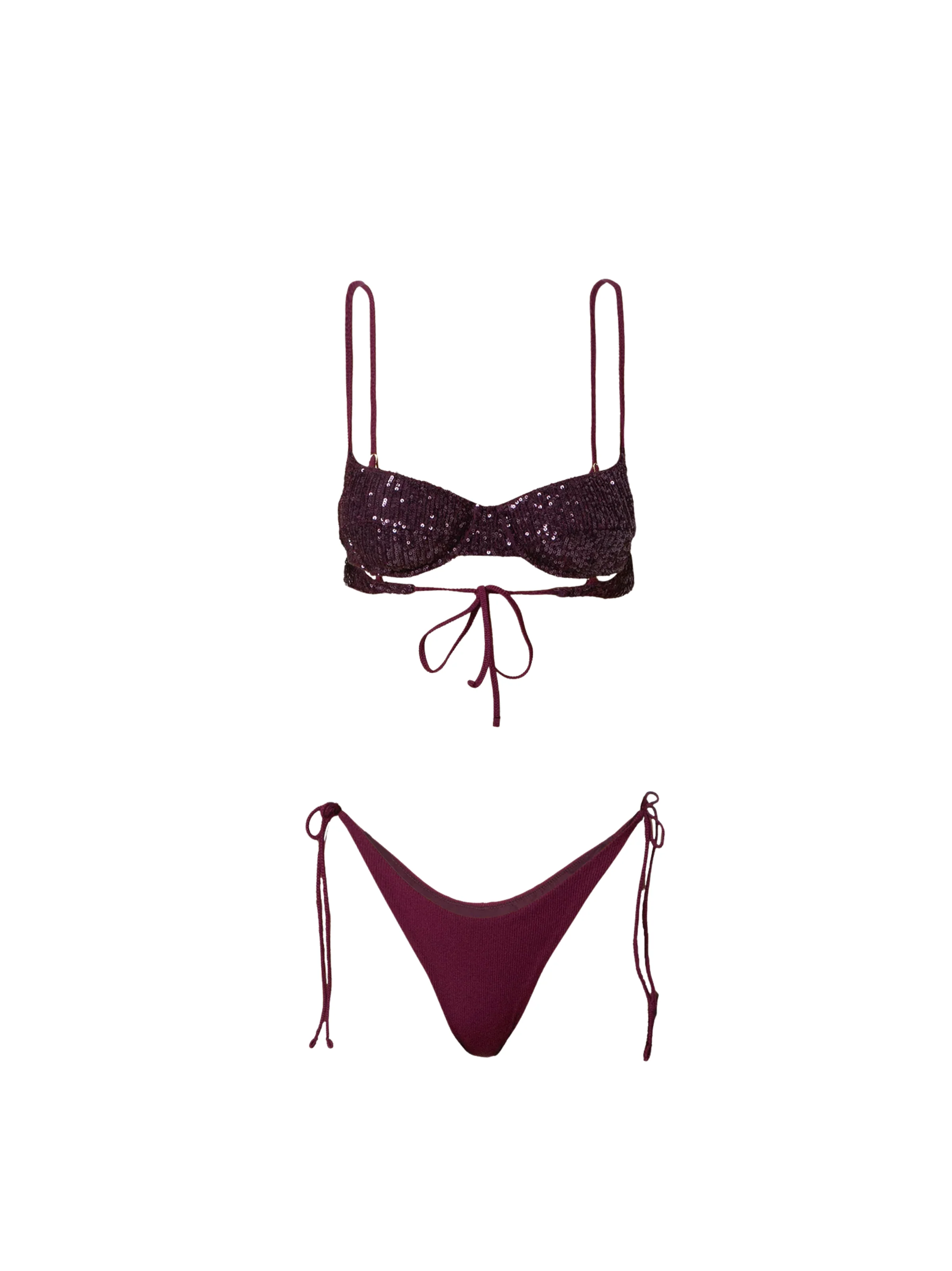 Bikini a due pezzi Fk bordeaux con paillettes - Image 3