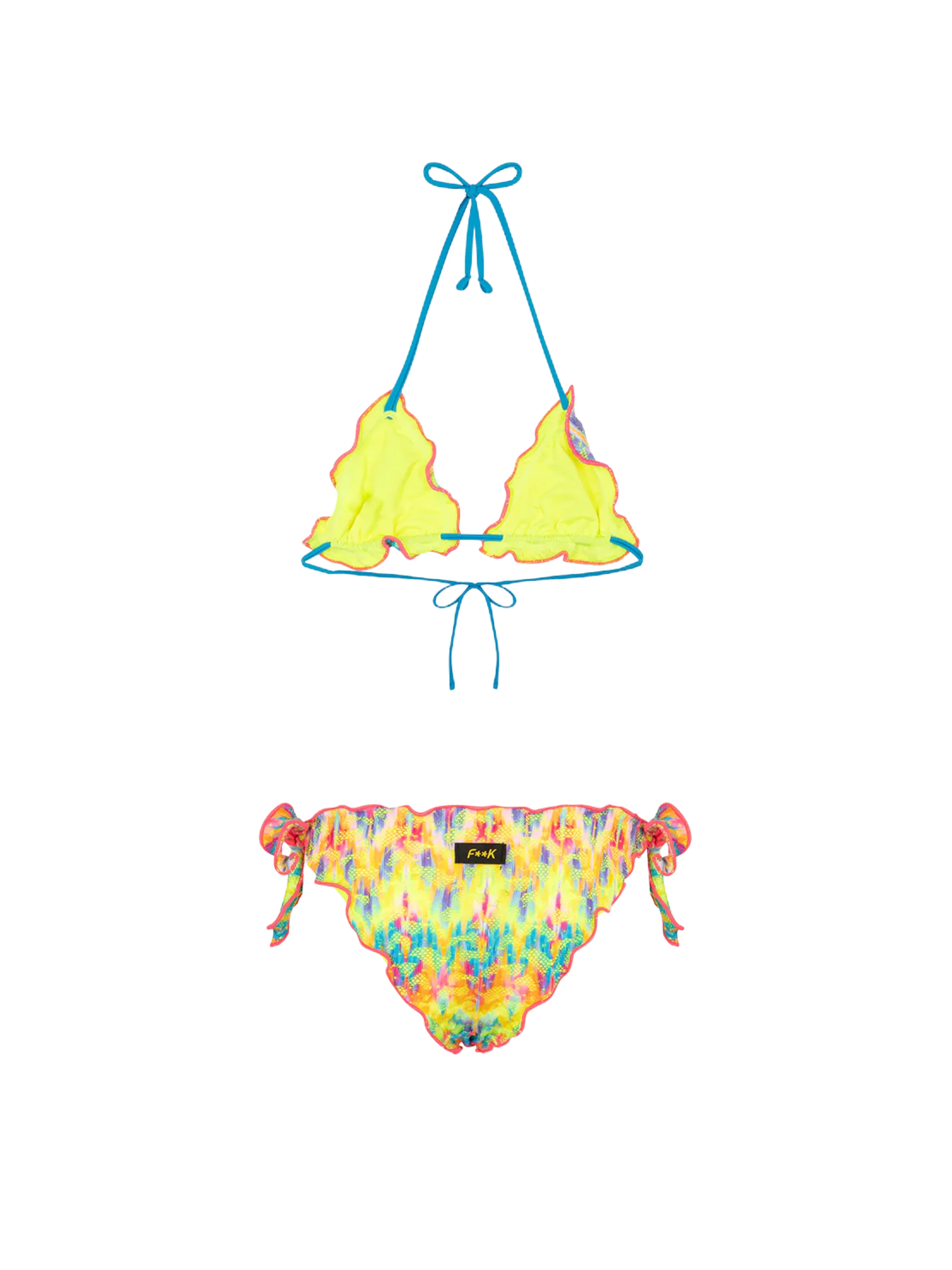 Bikini a due pezzi Fk giallo in pizzo stampato - Image 2