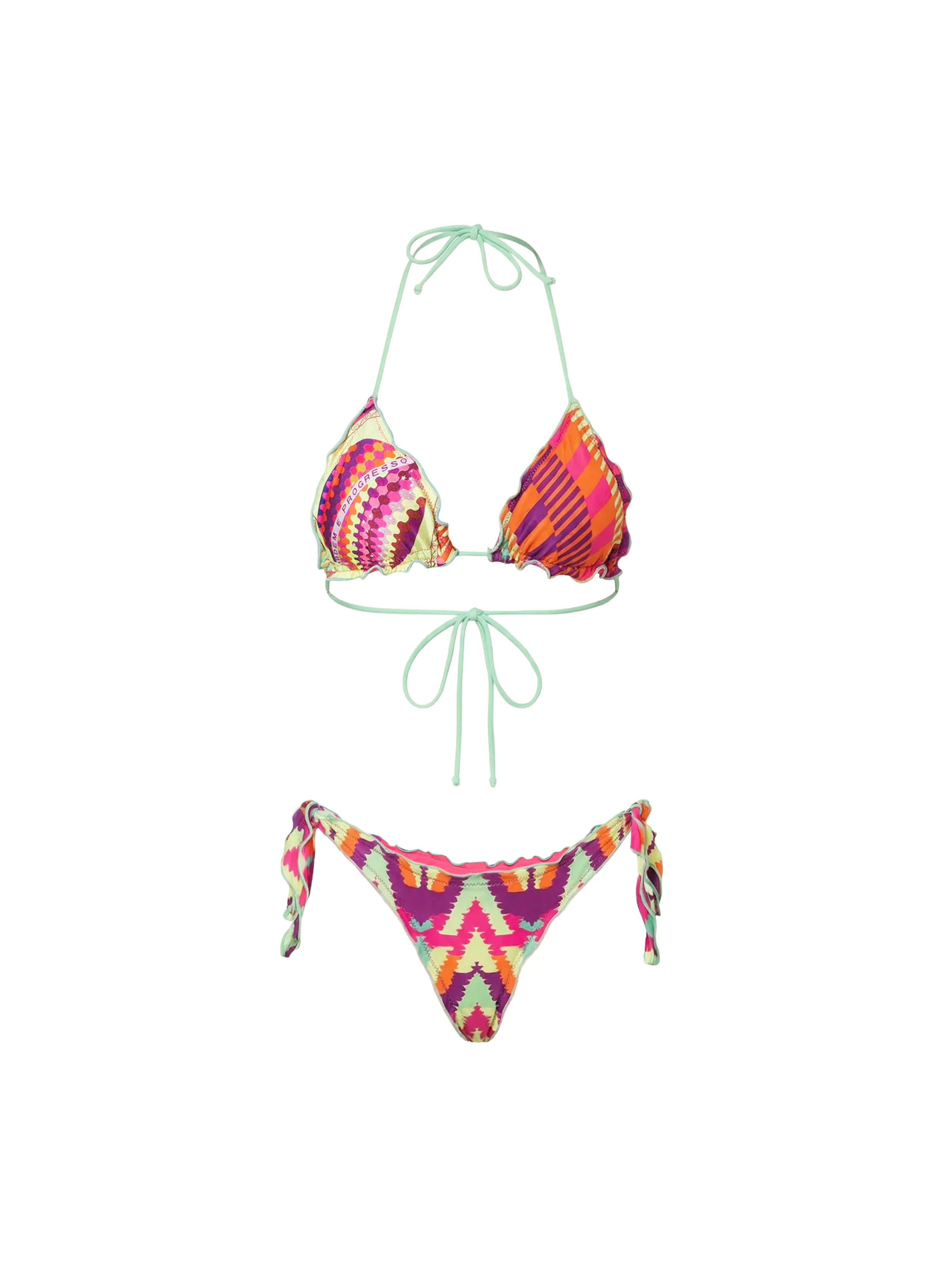 Bikini a due pezzi Fk multicolor con arriciatura sui bordi - Image 3