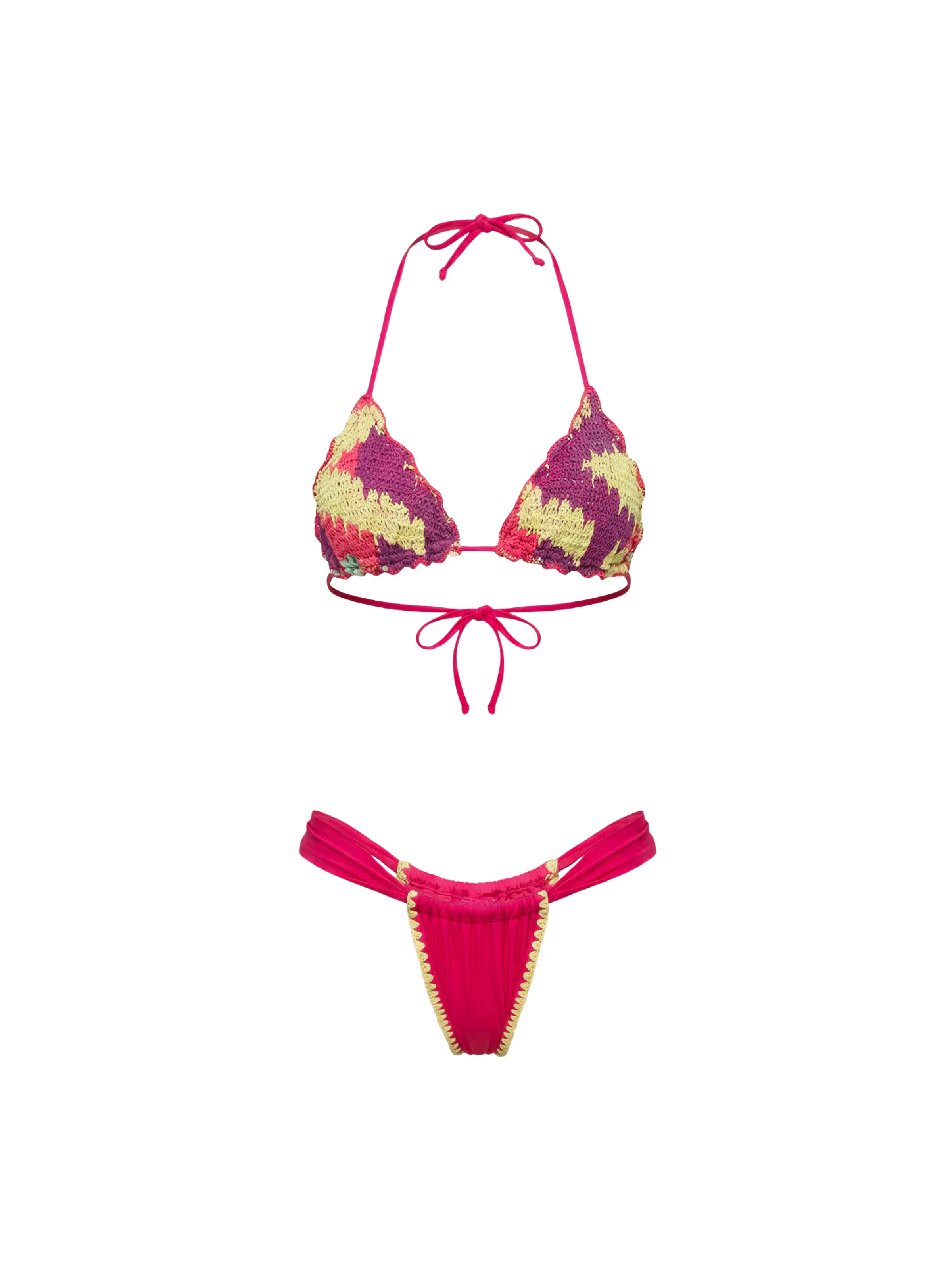 Bikini a due pezzi Fk multicolor con inserti in uncinetto - Image 3