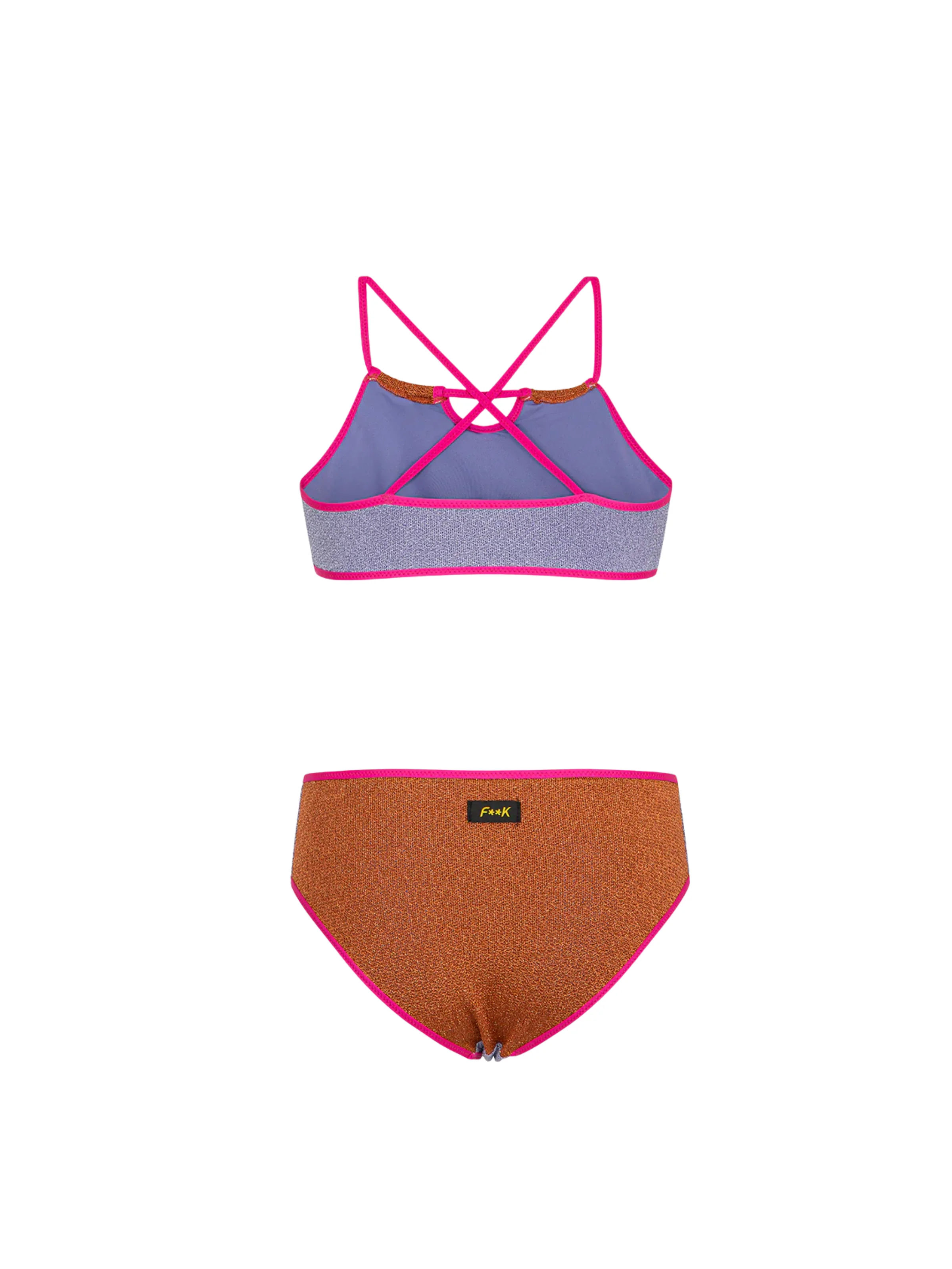 Bikini a due pezzi Fk multicolor lurex con profili viola - Image 2