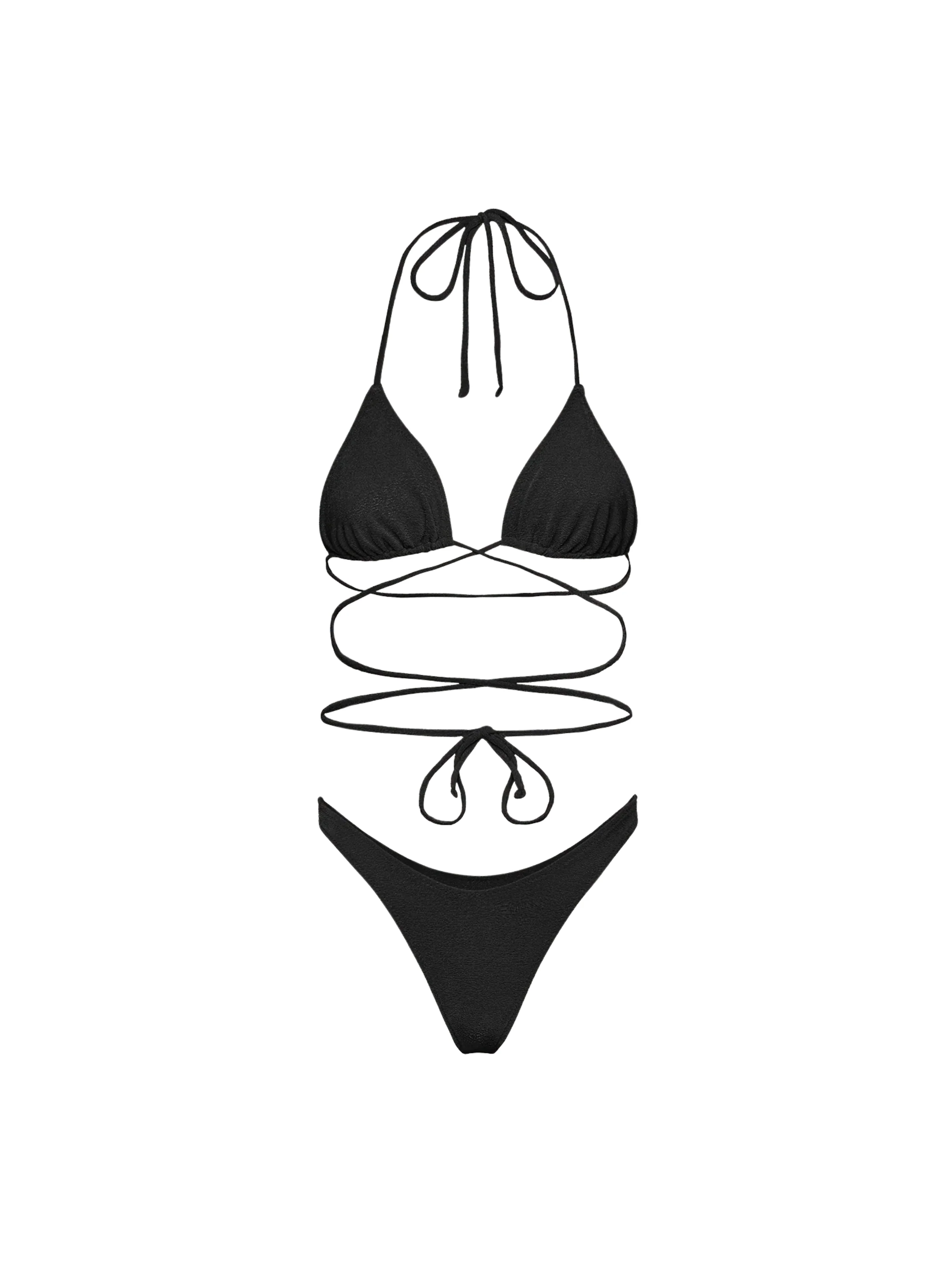 Bikini a due pezzi Fk nero con intreccio in vita - Image 3