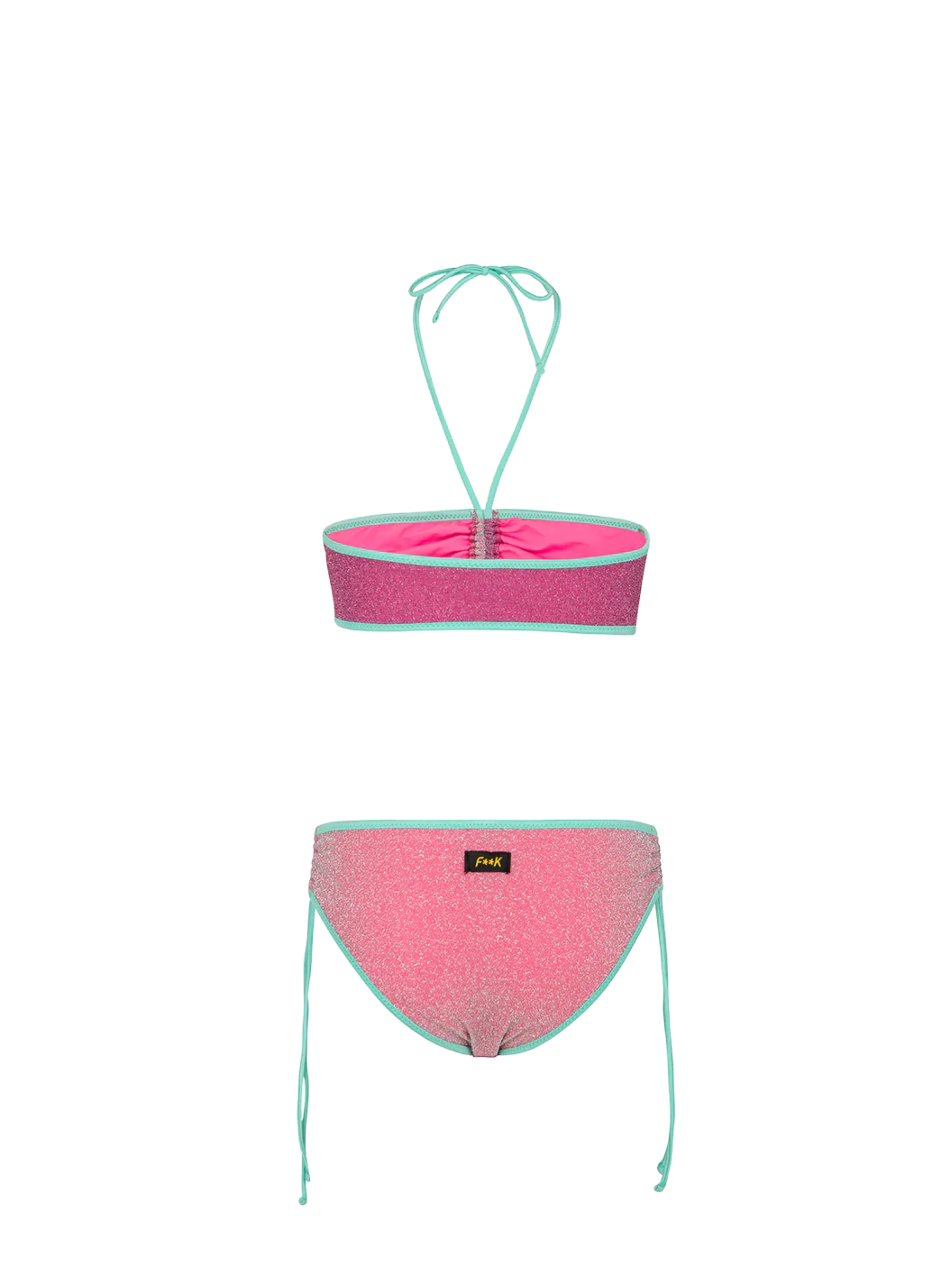 Bikini a due pezzi Fk rosa con profili verde acqua - Image 2