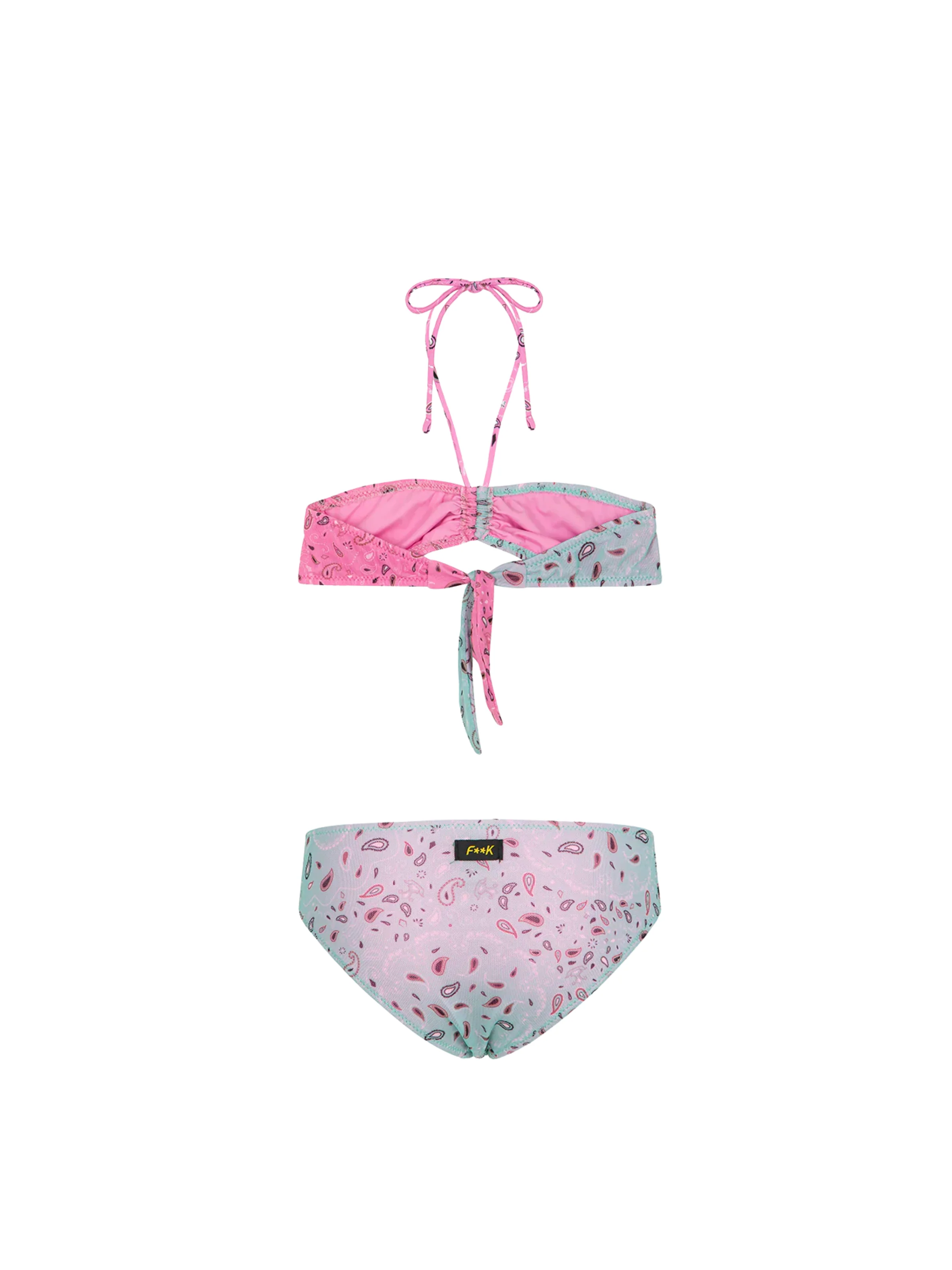 Bikini a due pezzi Fk  rosa e verde acqua con arricciatura centrale - Image 2
