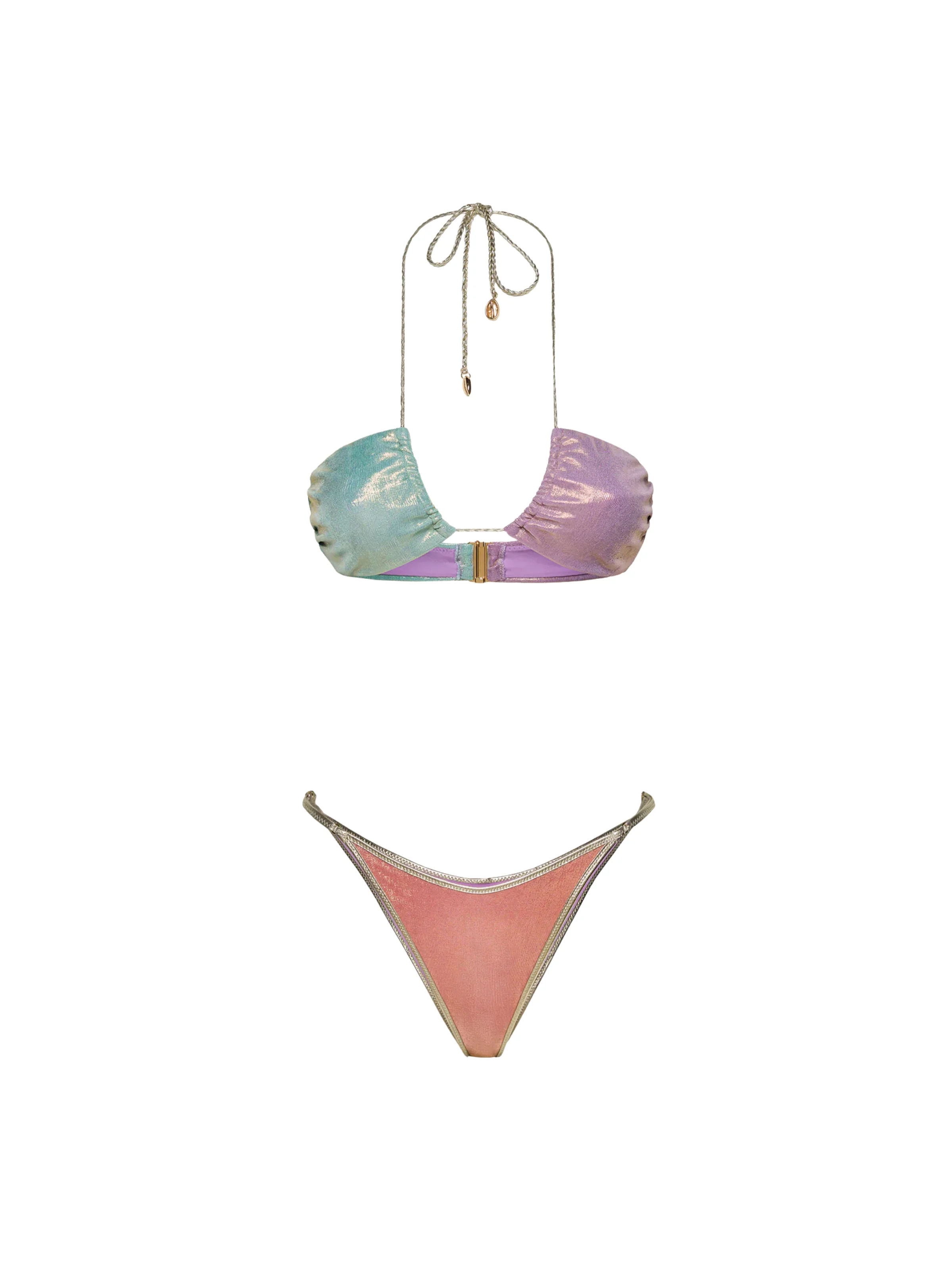 Bikini a due pezzi laminato Fk multicolor con spalline a treccina - Image 3