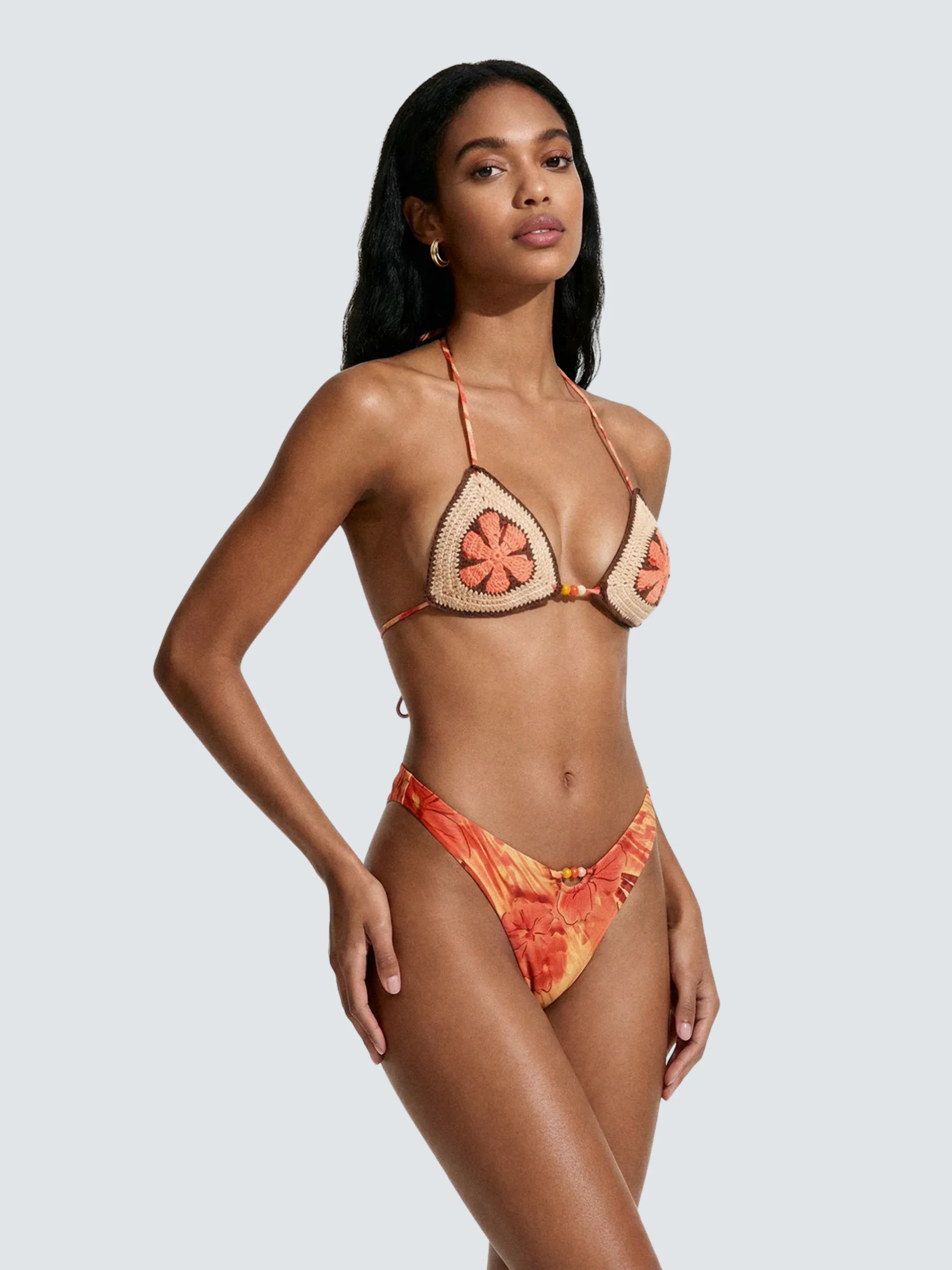 Bikini a due pezzi Me Fui arancione con inserti in uncinetto