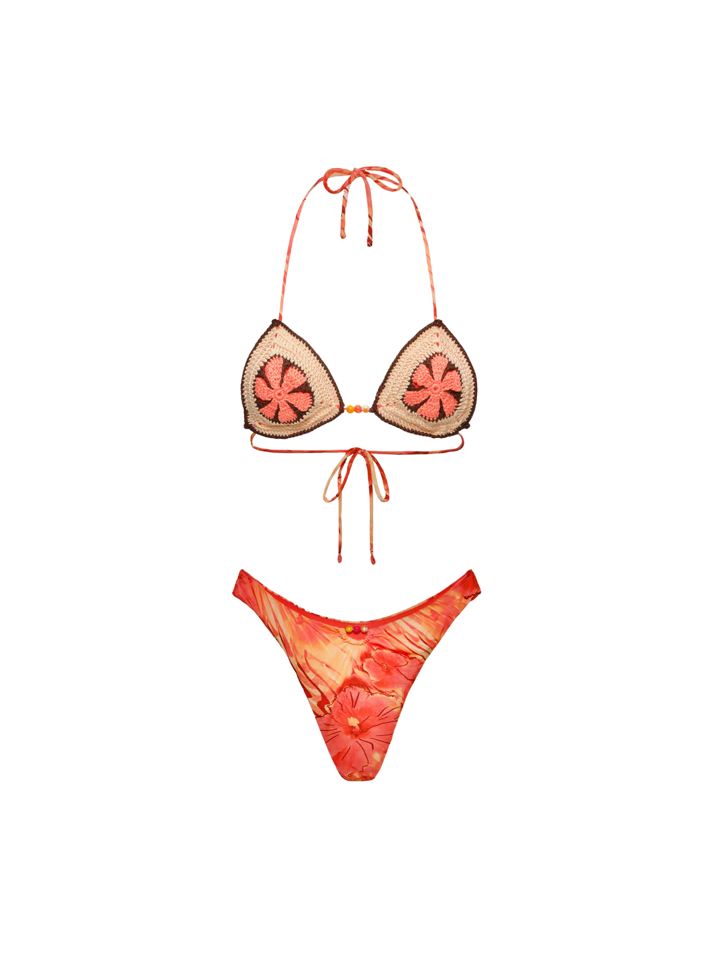 Bikini a due pezzi Me Fui arancione con inserti in uncinetto - Image 3