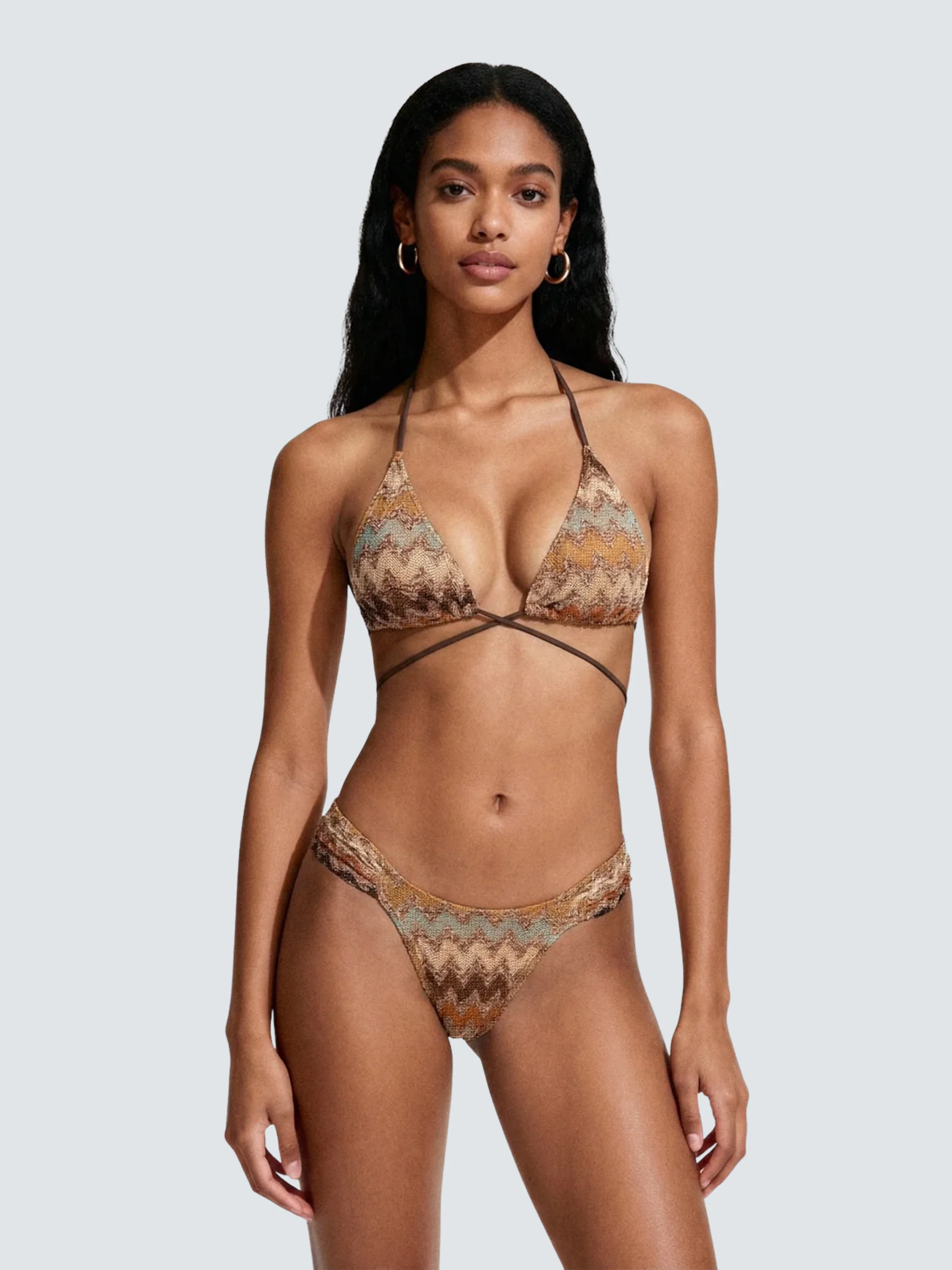 Bikini a due pezzi Me Fui marrone con dettaglio treccina