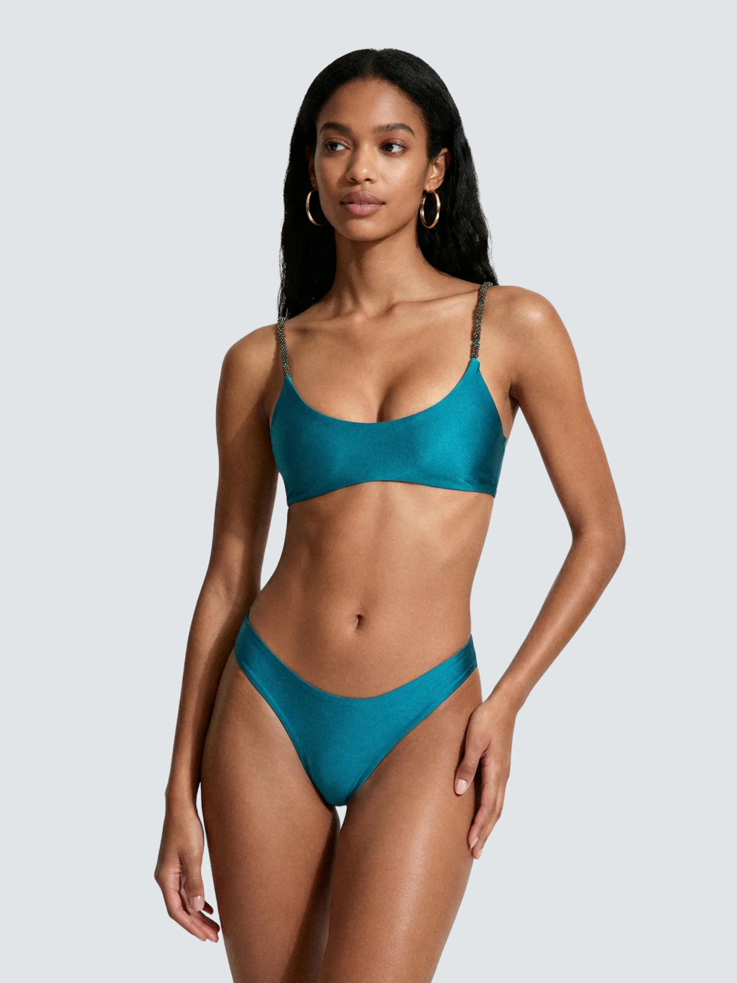 Bikini a due pezzi Me Fui verde petrolio con perline