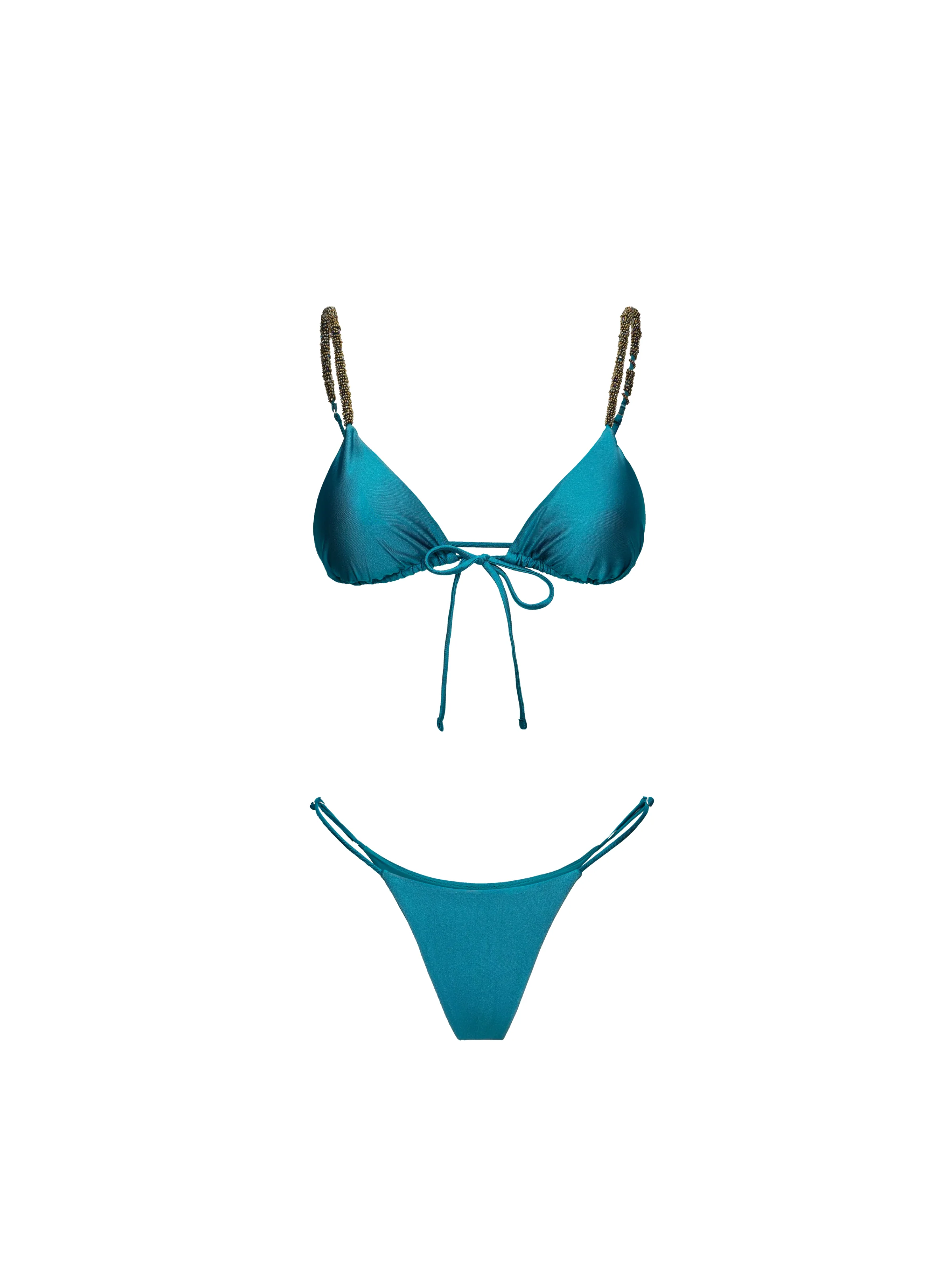 Bikini a due pezzi Me Fui verde petrolio con perline su spalline - Image 3