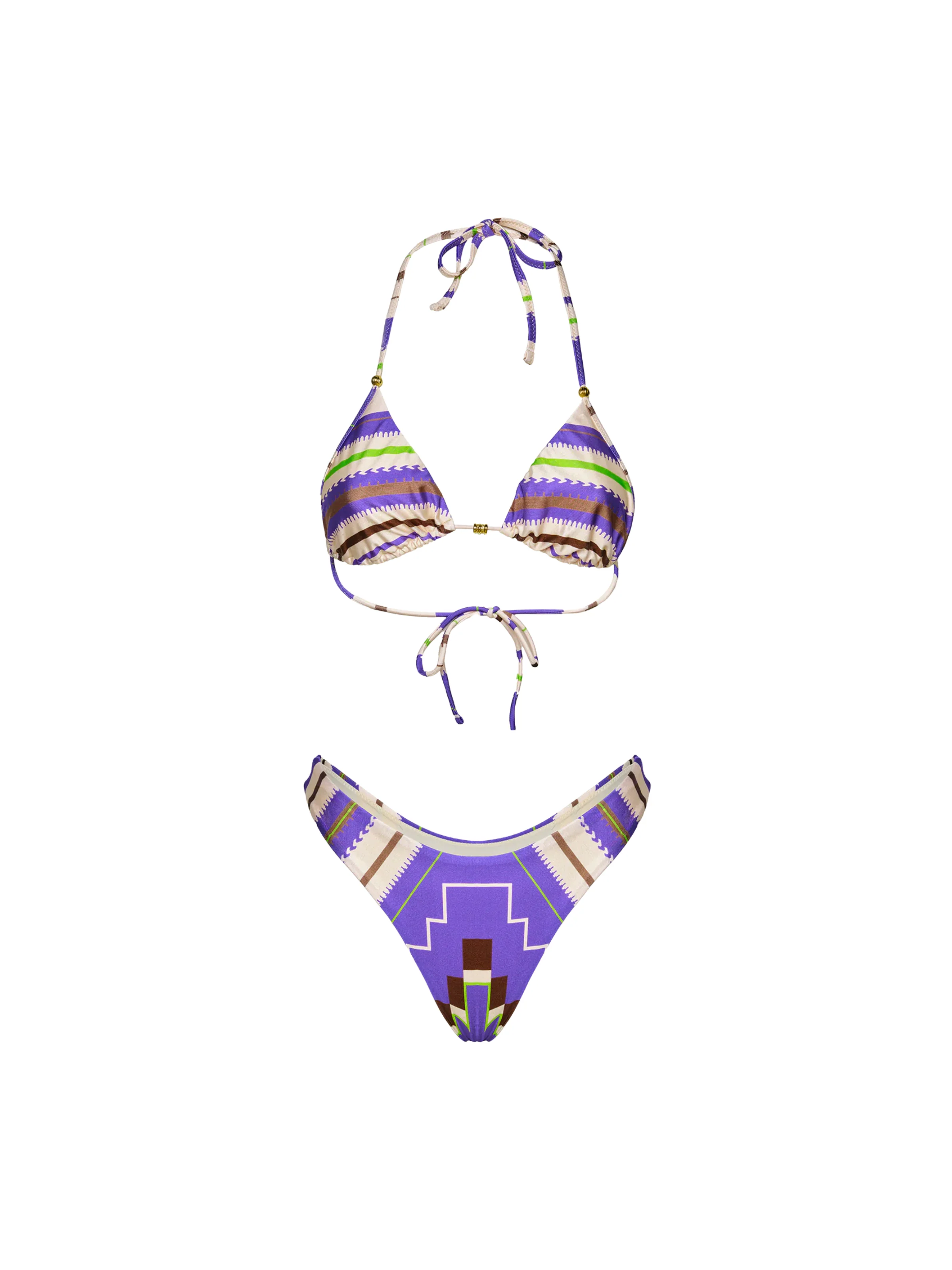 Bikini a due pezzi Me Fui viola a fantasia con accessori in perline - Image 3
