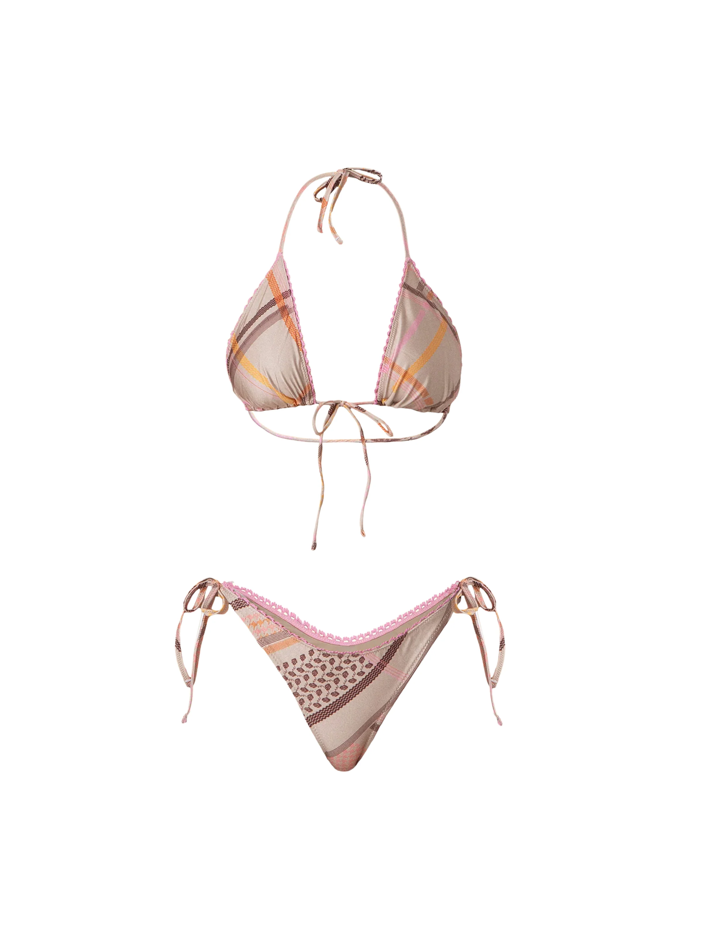 Bikini a due pezzi triangolo Fk beige con nodo centro seno - Image 3