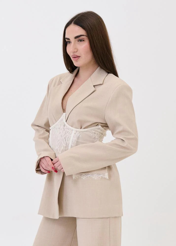 Blazer doppiopetto Vicolo beige con corsetto - Image 2