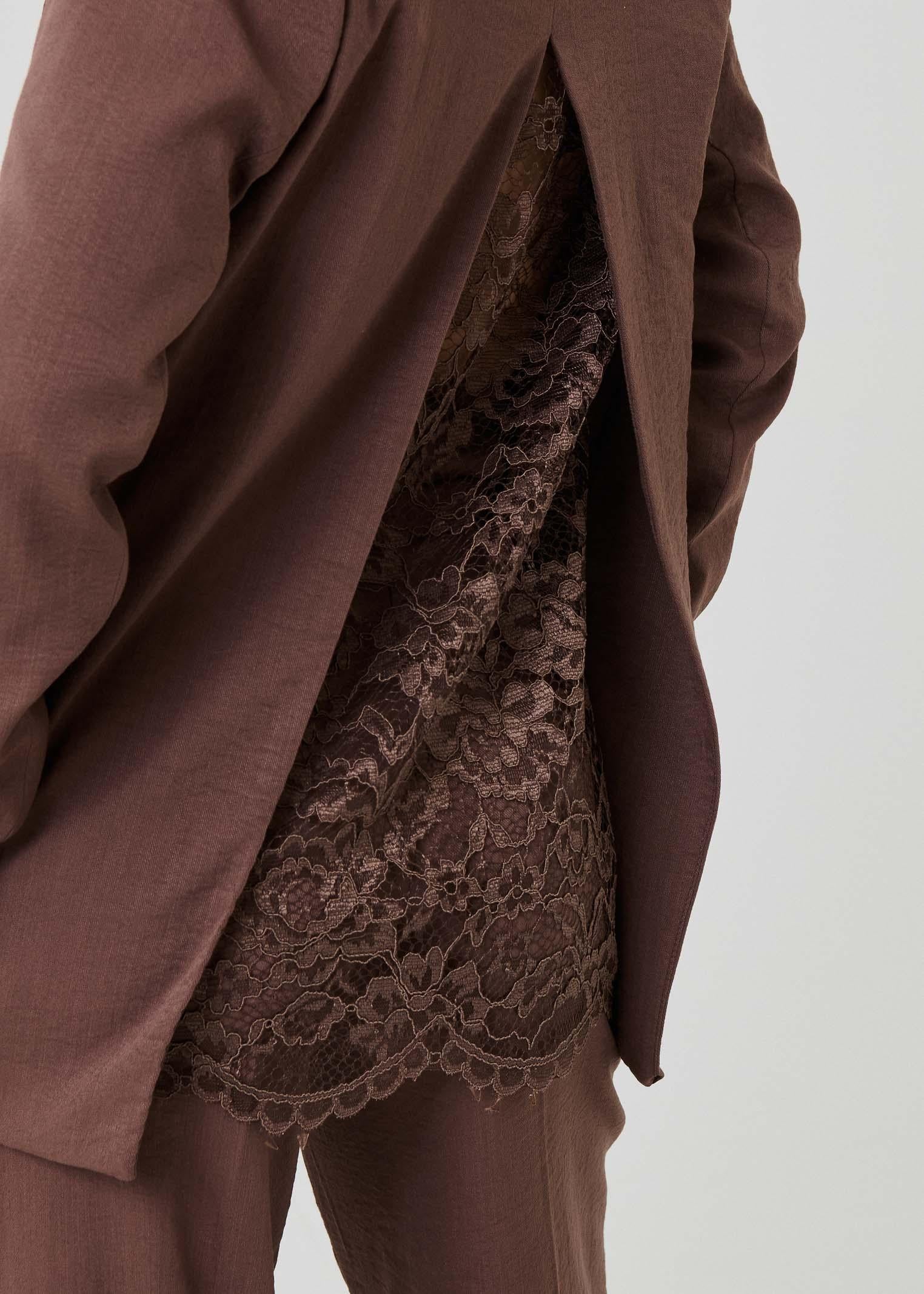 Blazer monopetto Haveone moro con inserti in pizzo - Image 3