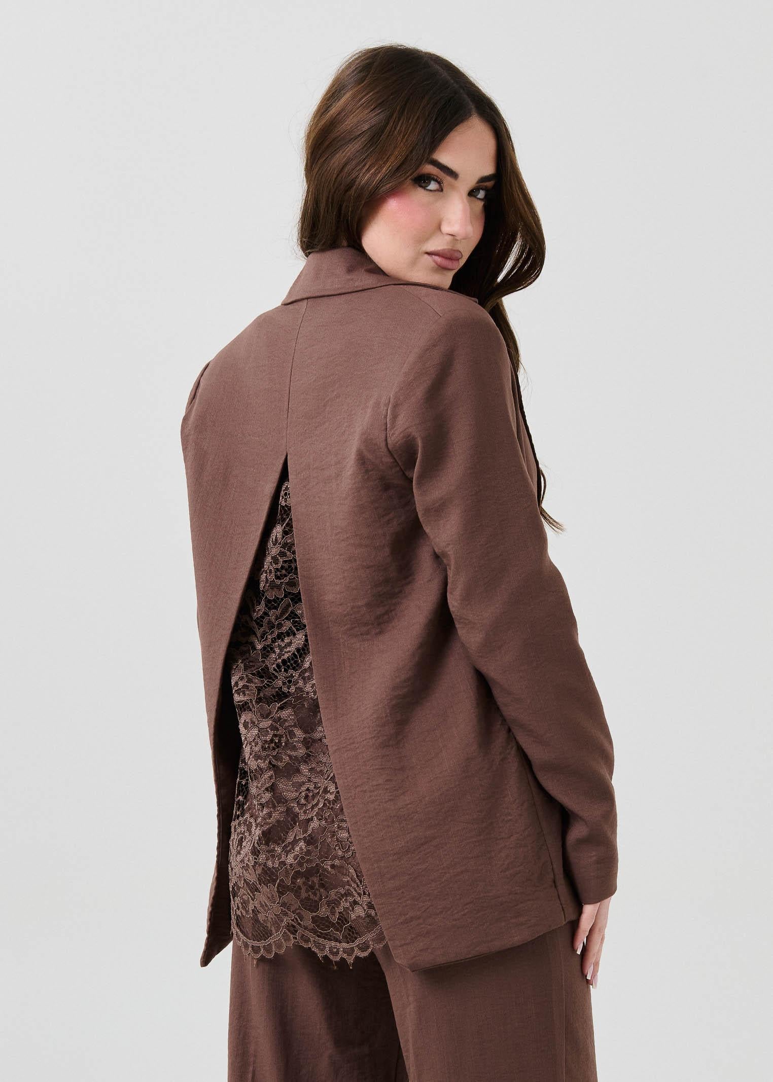 Blazer monopetto Haveone moro con inserti in pizzo - Image 4