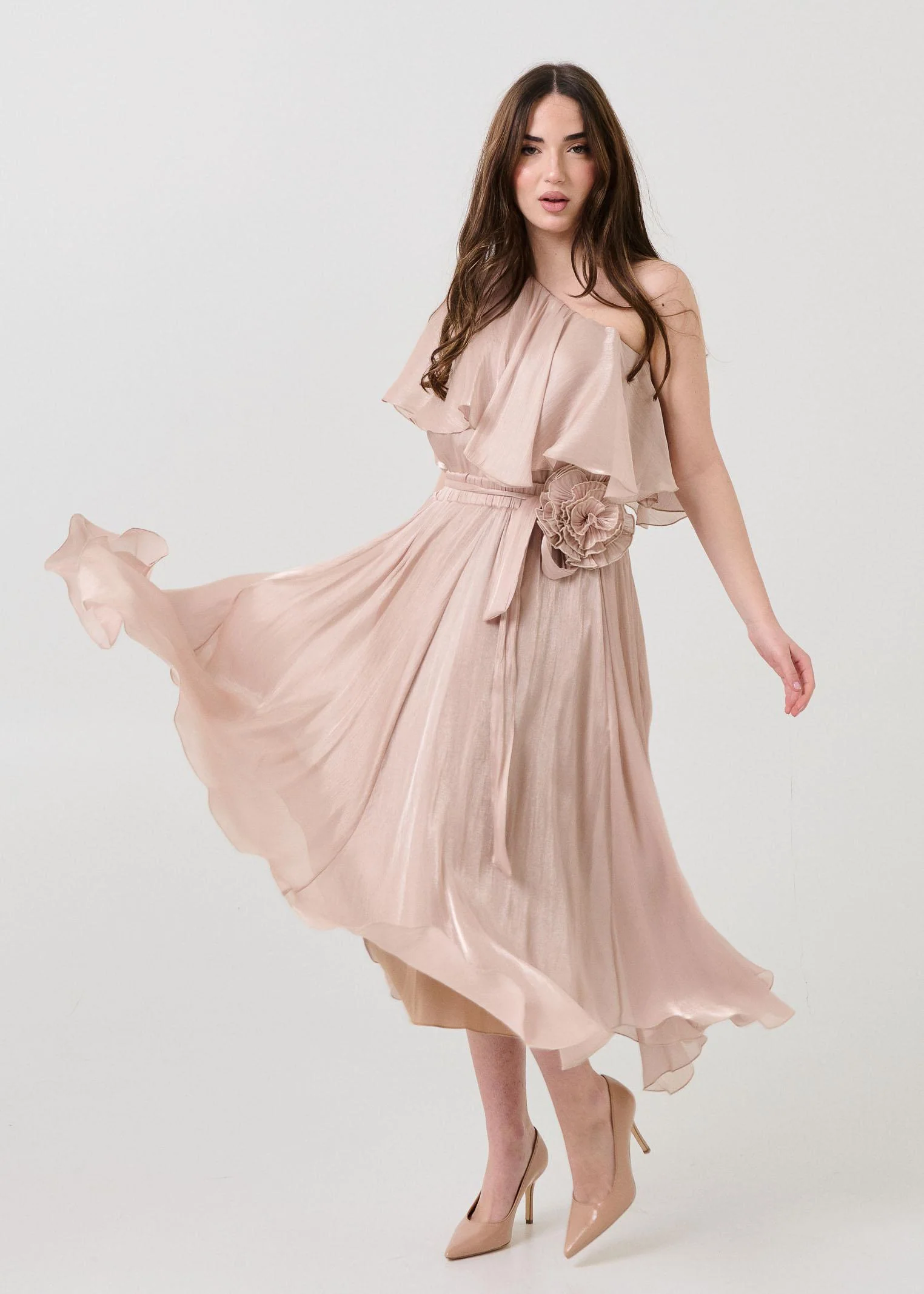 Blusa monospalla Dixie rosa satinato - Image 4