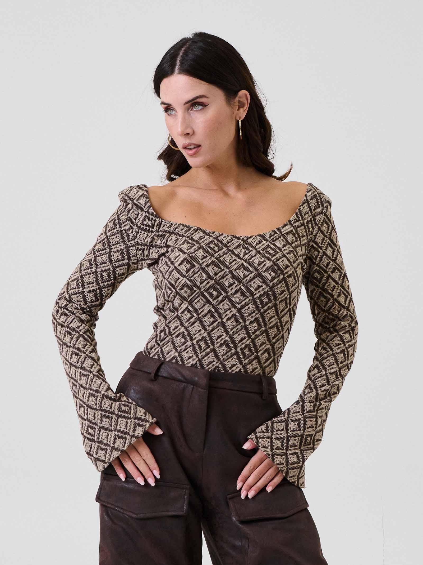 Body Bohemian Vì marrone con motivo geometrico all over - Image 2