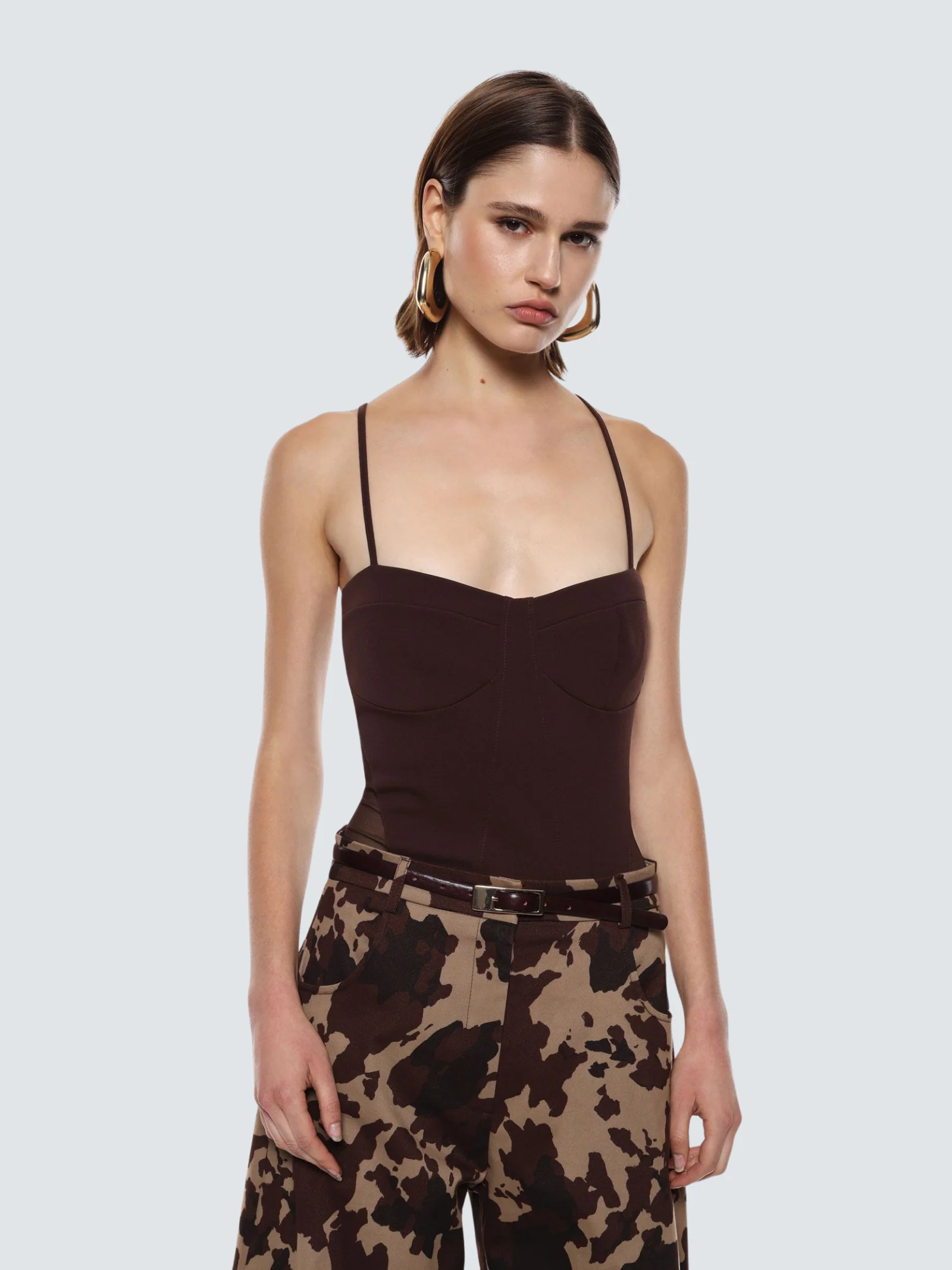 Body con spalline Imperial moro con pannelli laterali in rete
