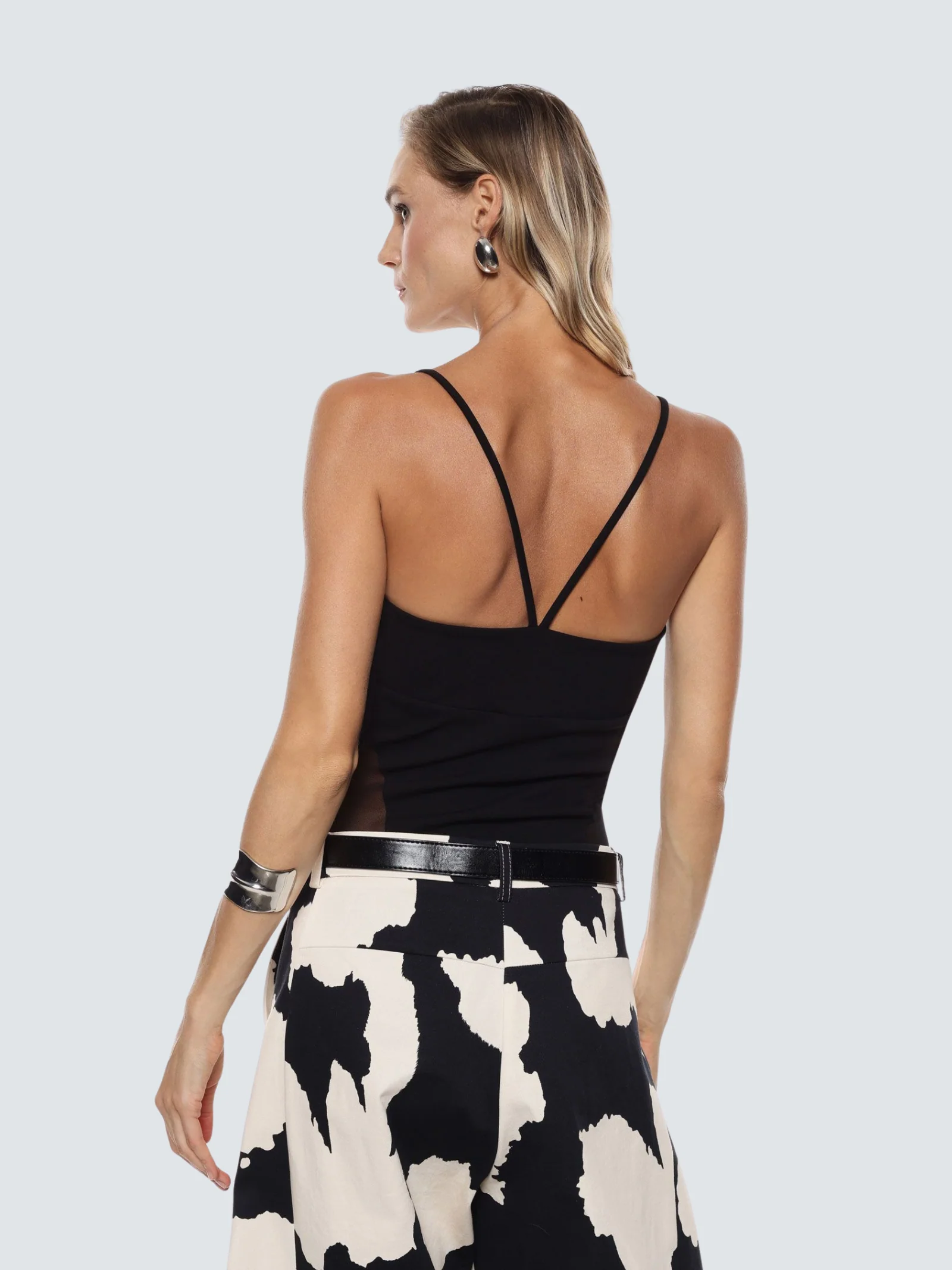 Body con spalline Imperial nero con pannelli laterali in rete - Image 2