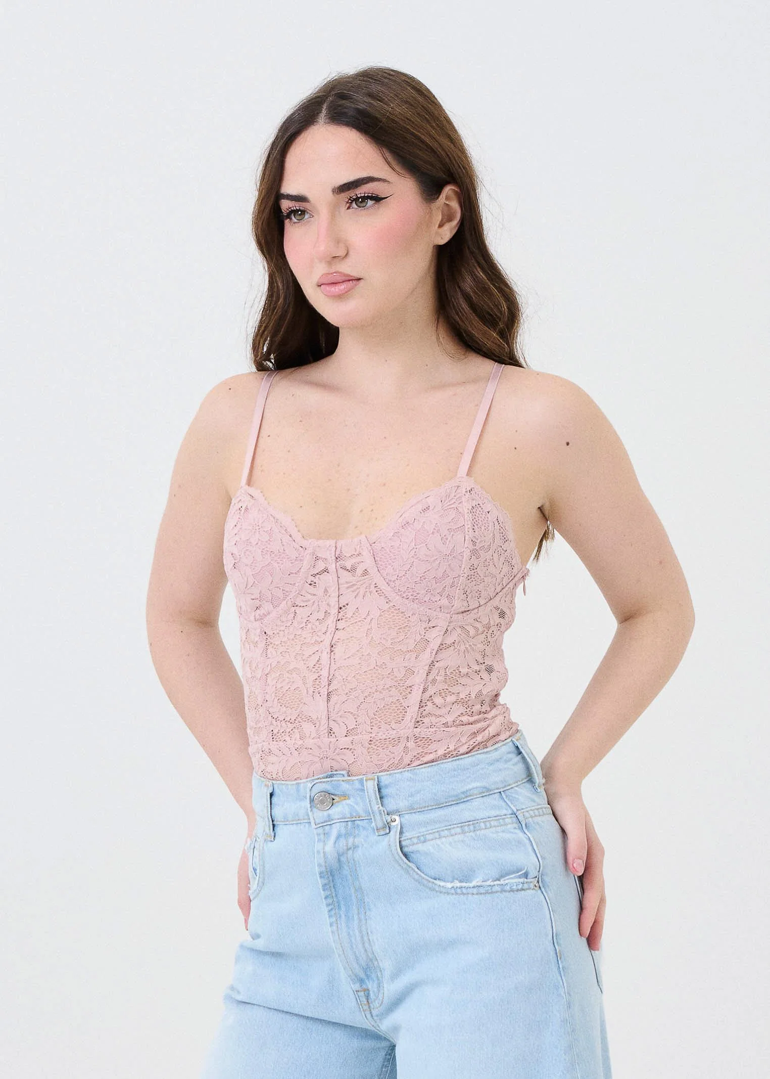 Body in pizzo Haveone rosa cipria - Image 2