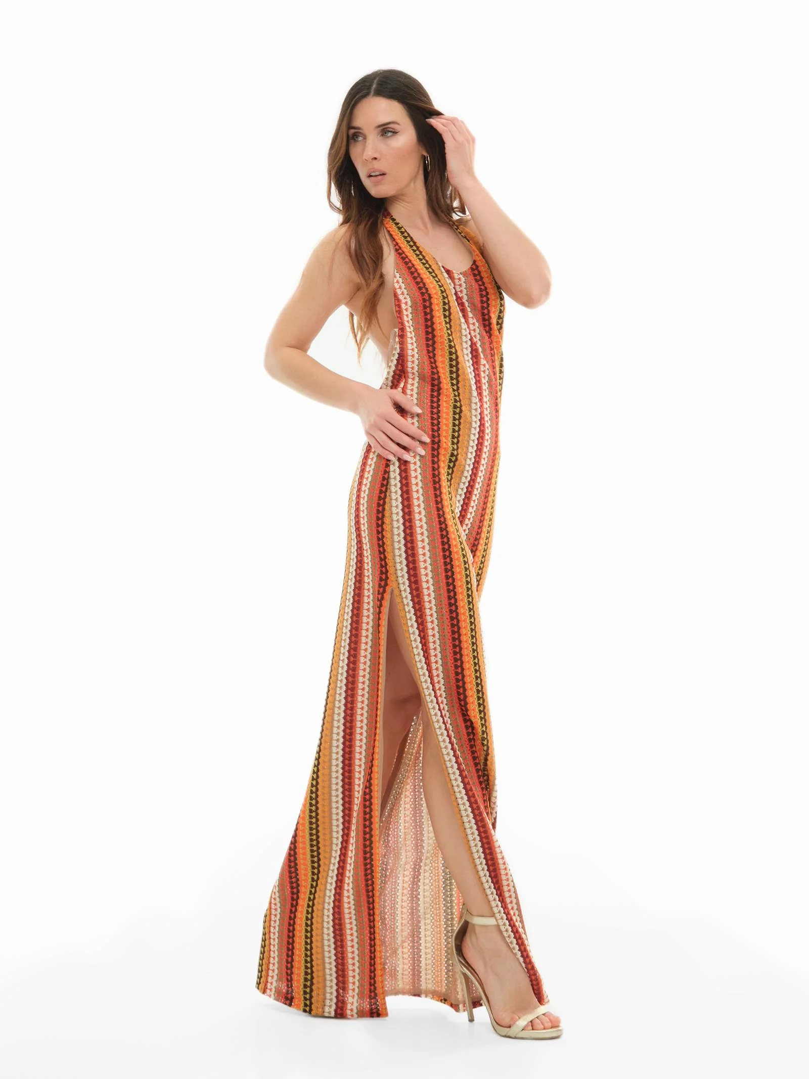 Abito Bohemian Vì multicolor traforato scollo profondo schiena