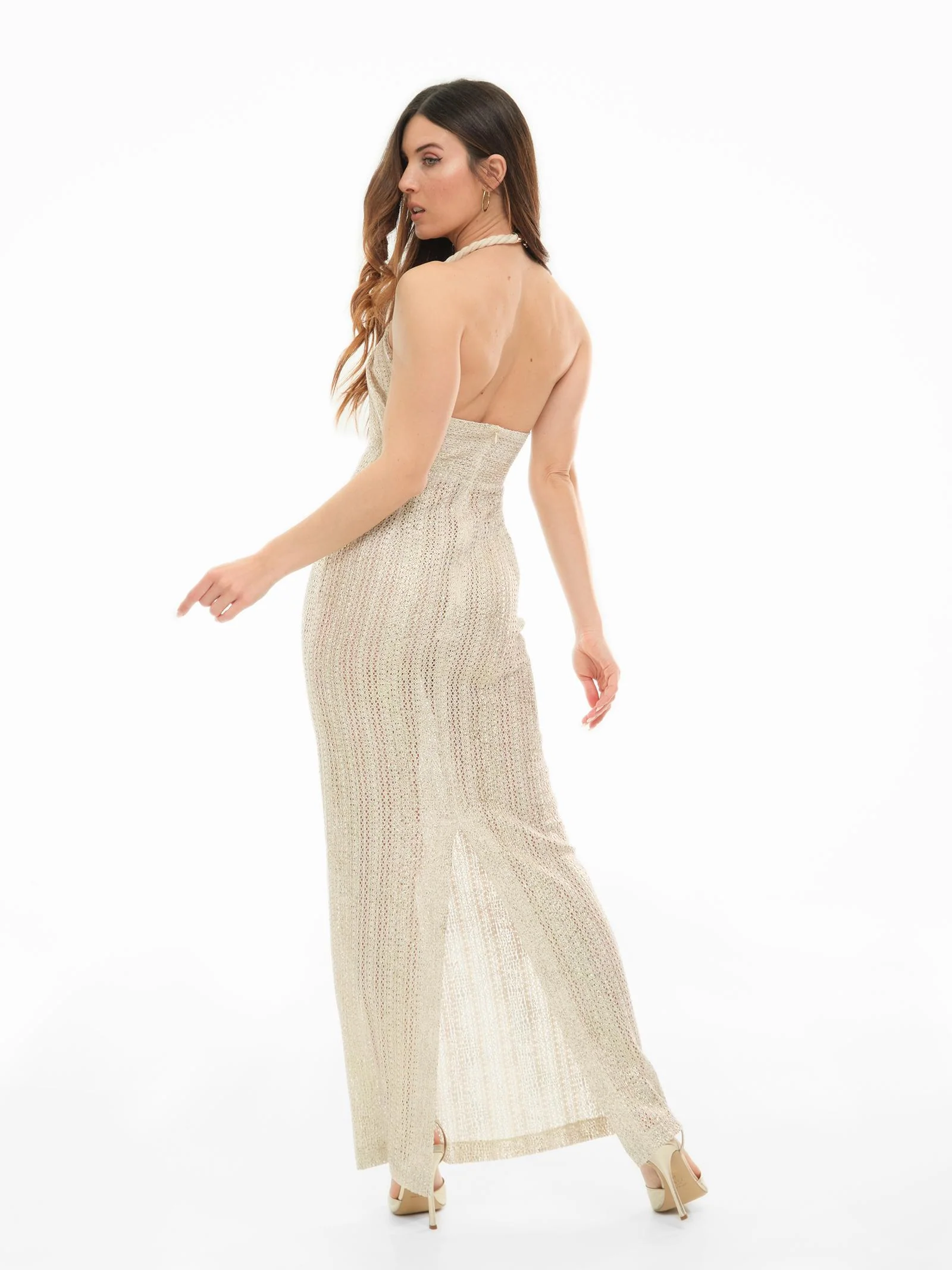Abito cut out lurex Bohemian Vì oro con scollo a nodo - Image 3