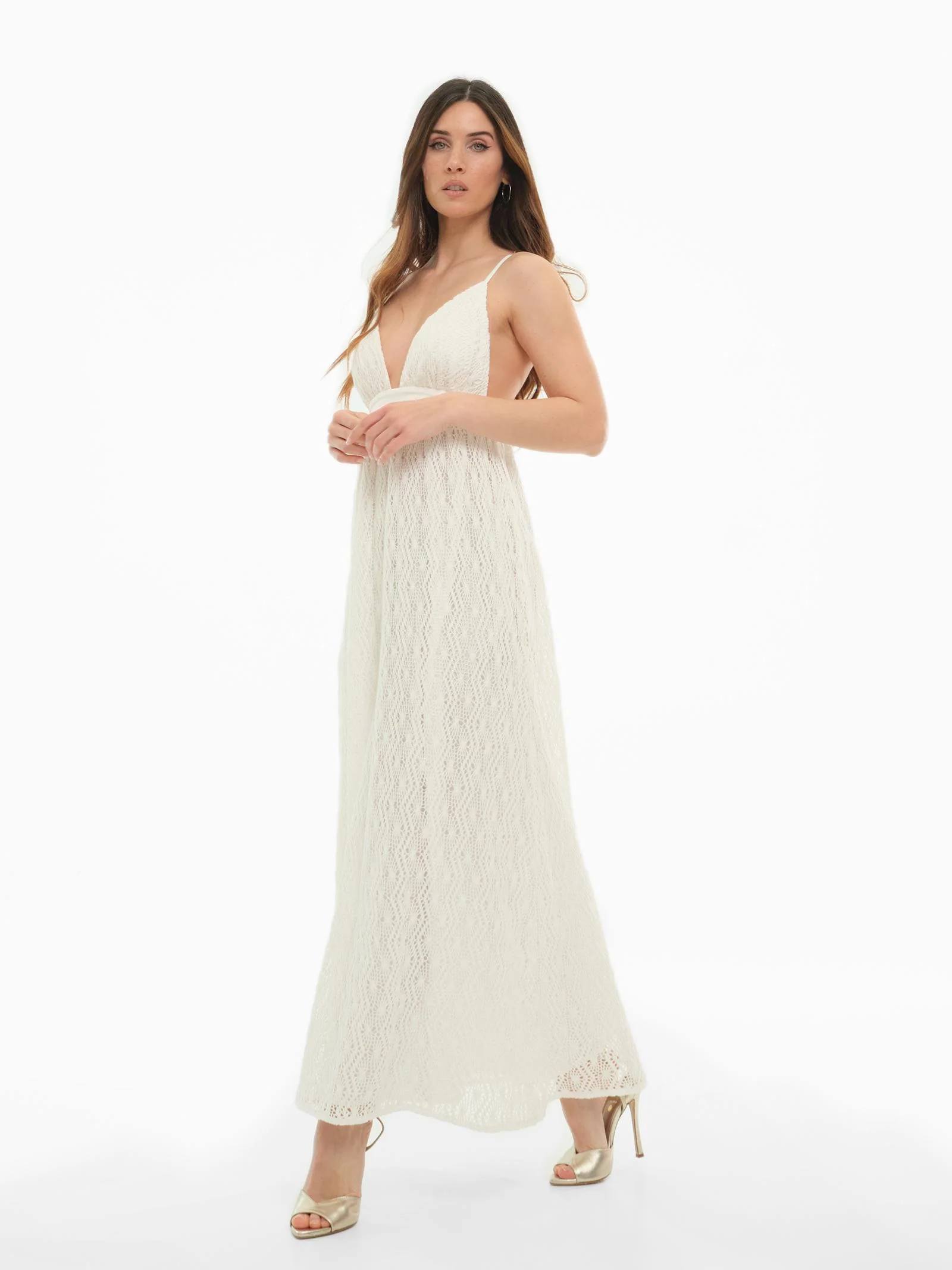 Abito lungo crochet Bohemian Vì bianco - Image 2