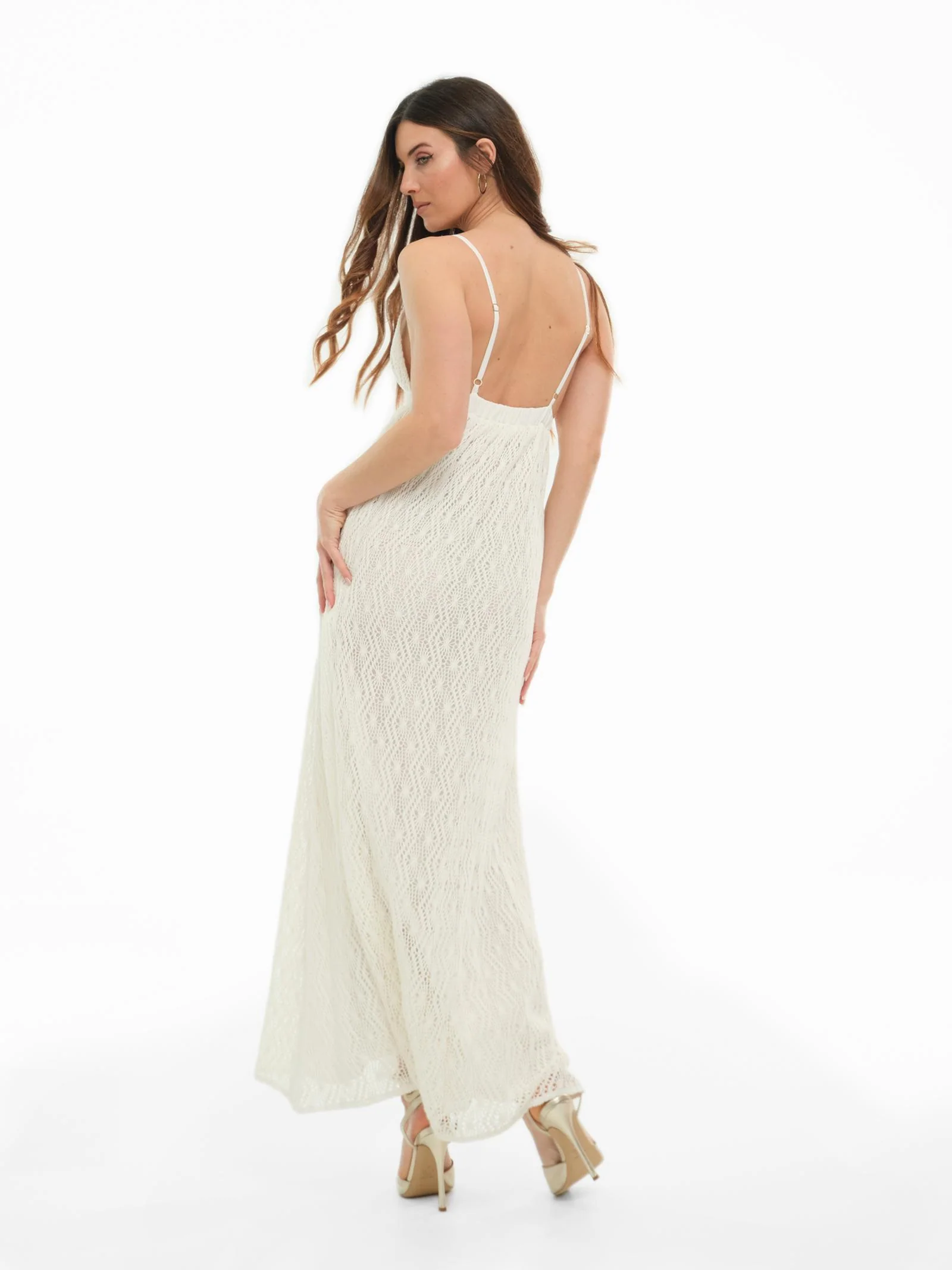 Abito lungo crochet Bohemian Vì bianco - Image 3