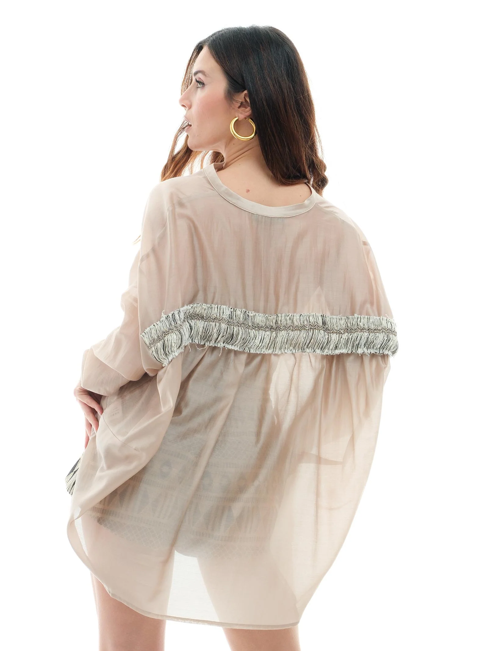 Camicia lunga Bohemian Vì sabbia con dettaglio frange - Image 3