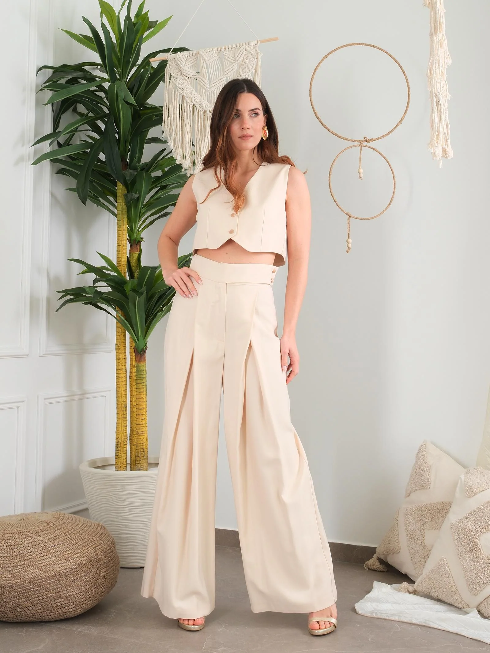 Gilet crop Bohemian Vì avorio - Image 4